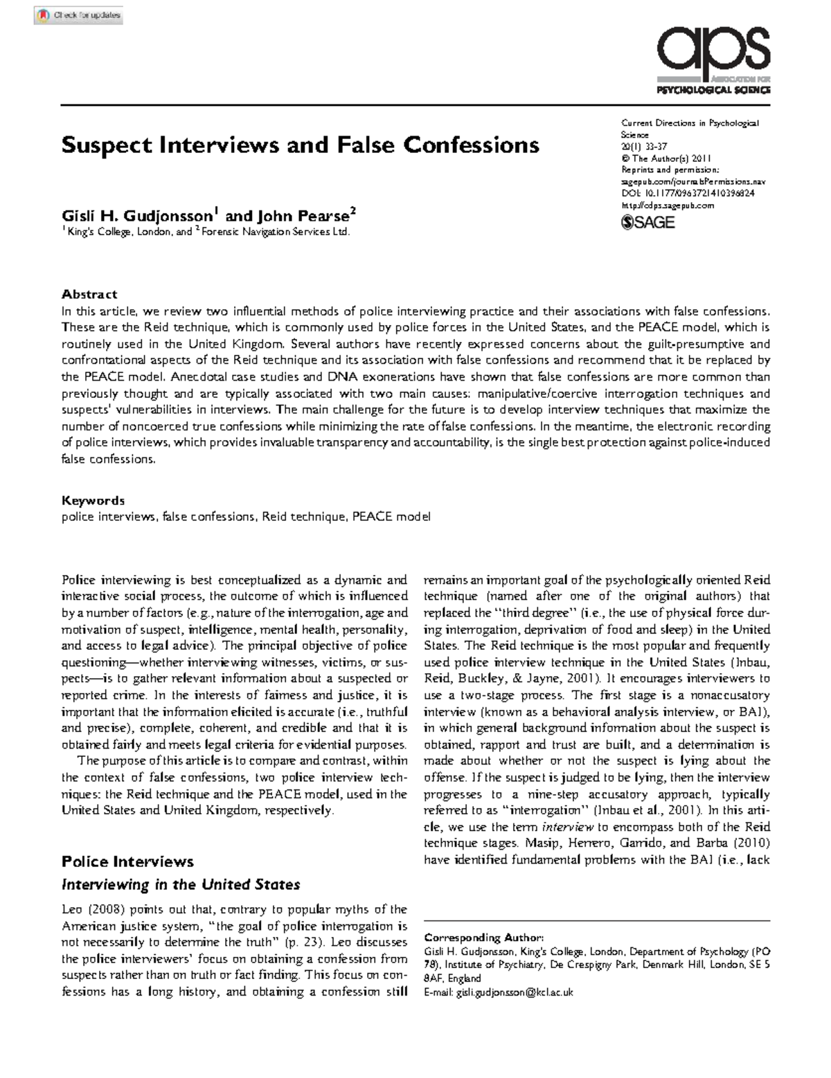 Suspect Interviews and False Confessions: A Comparative Study - Studocu