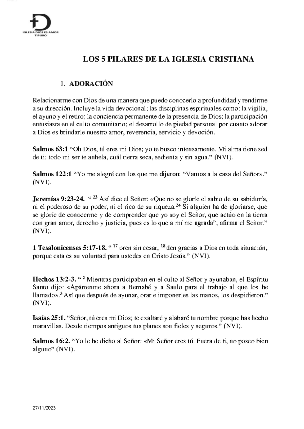 Los 5 Pilares Fundamentales de la Iglesia Cristiana - Studocu