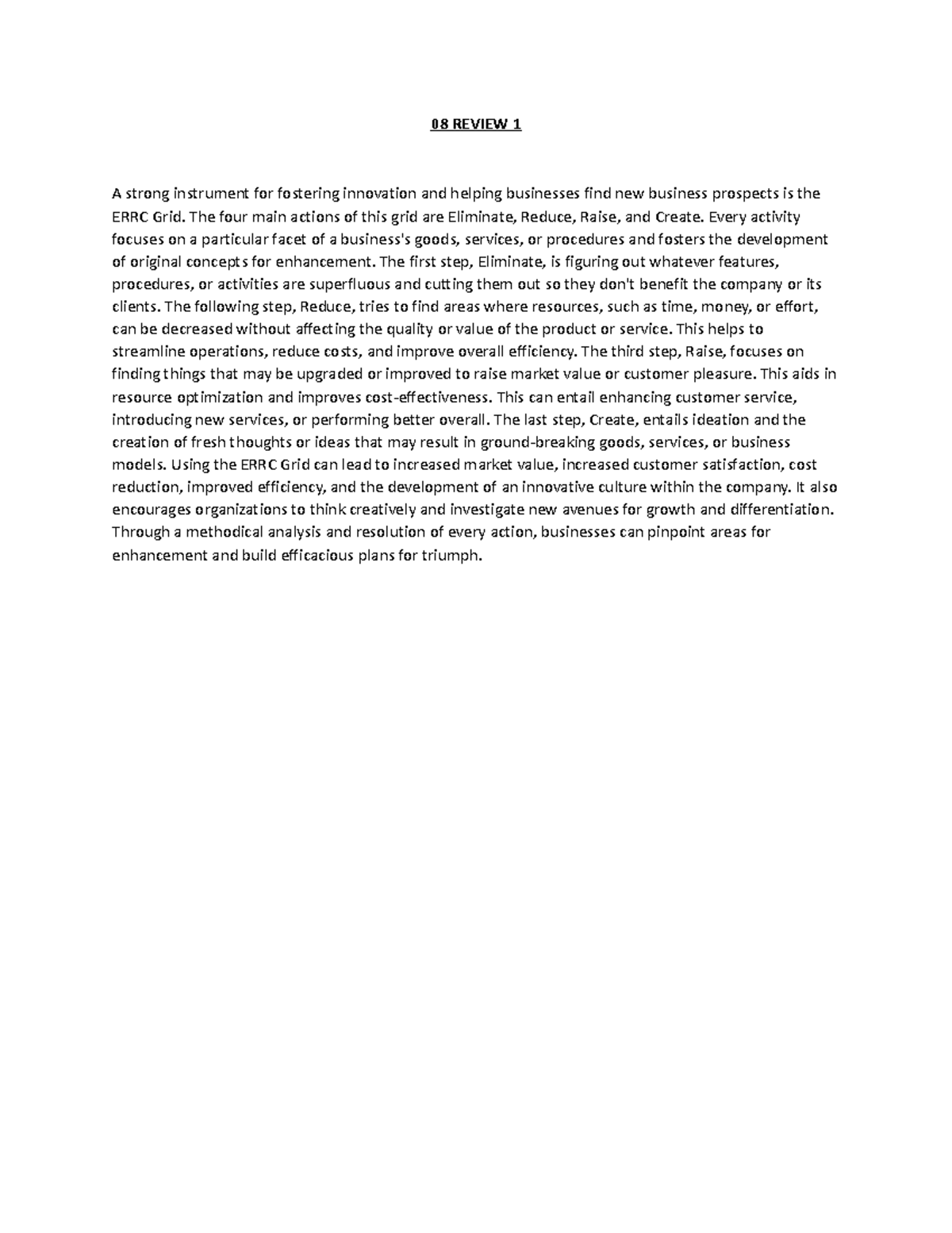 ERRC Grid Analysis: Enhancing Innovation & Efficiency in Business - Studocu