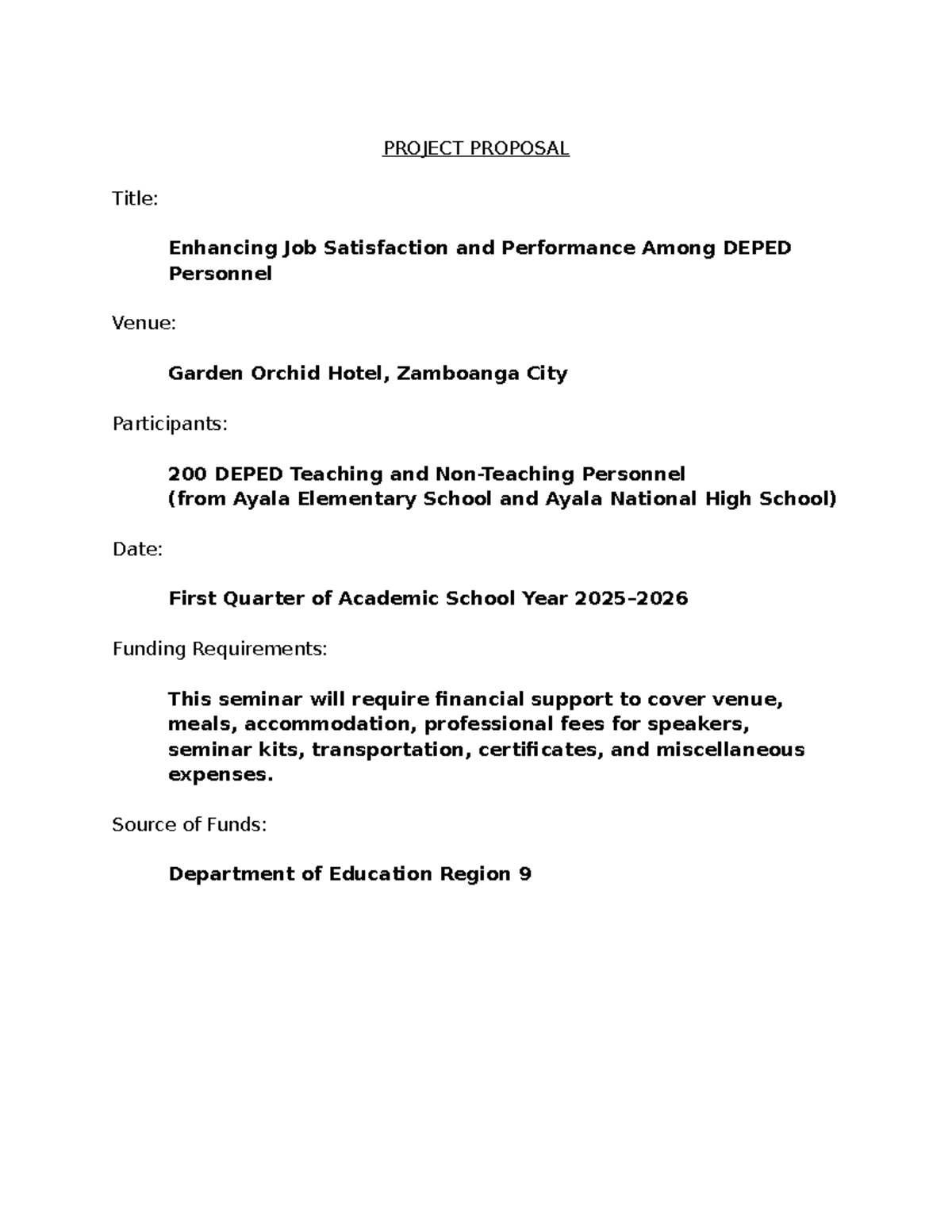 PROJECT PROPOSAL: Enhancing Job Satisfaction Among DEPED Personnel ...