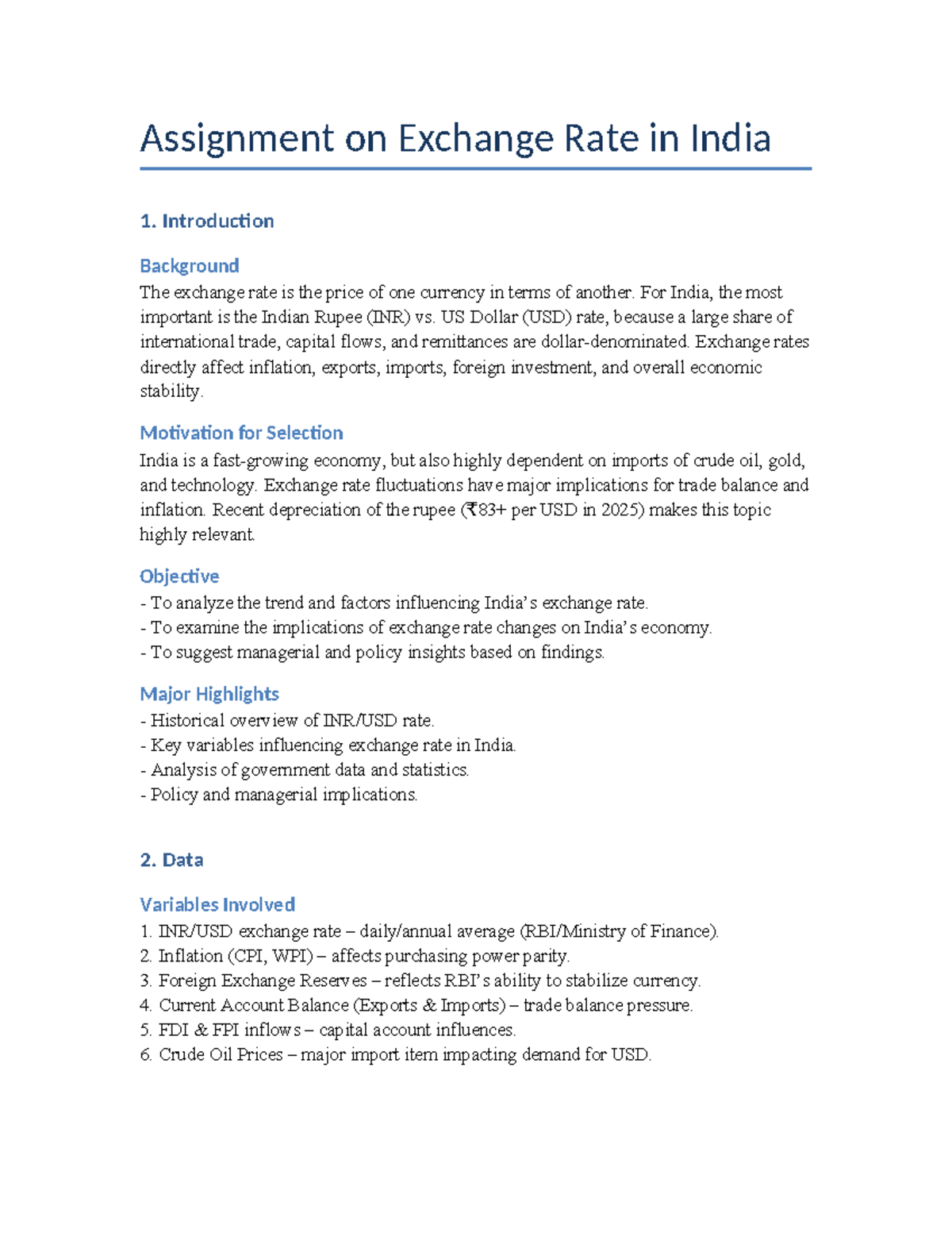 Assignment on Exchange Rate Analysis in India (ECO 101) - Studocu