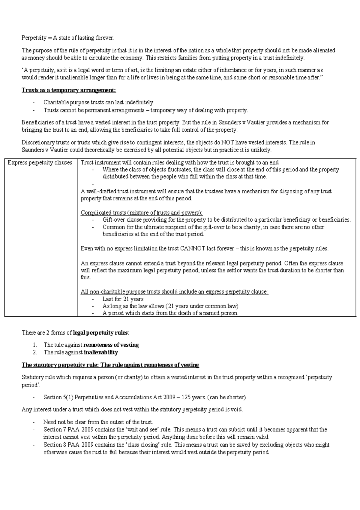 Perpetuity - Legal Principles and Trusts Overview (LAW 101) - Studocu