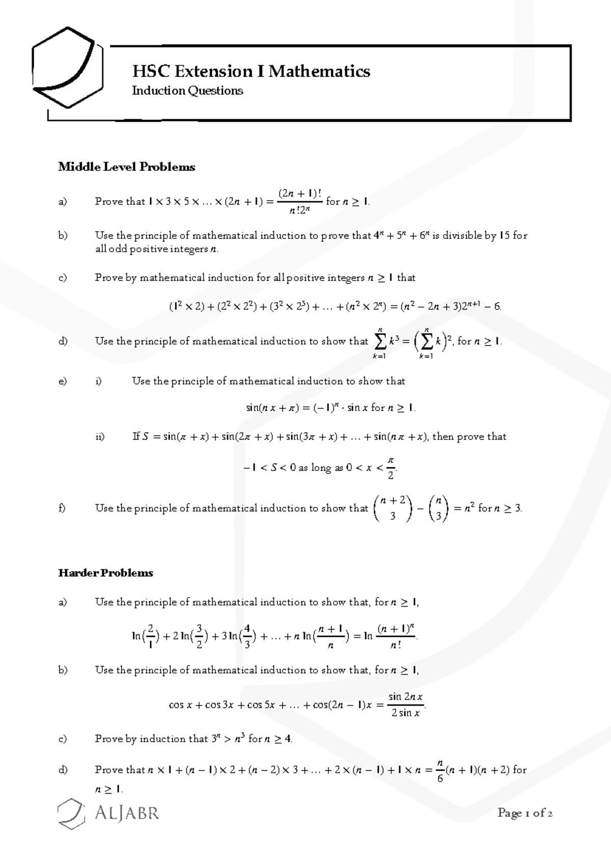 Induction Problems - HSC Extension I Maths Study Guide - Studocu