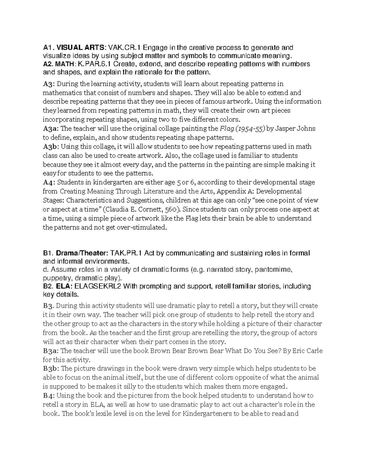Arts Task: Integrating Visual Arts and Movement in K-6 Education - Studocu