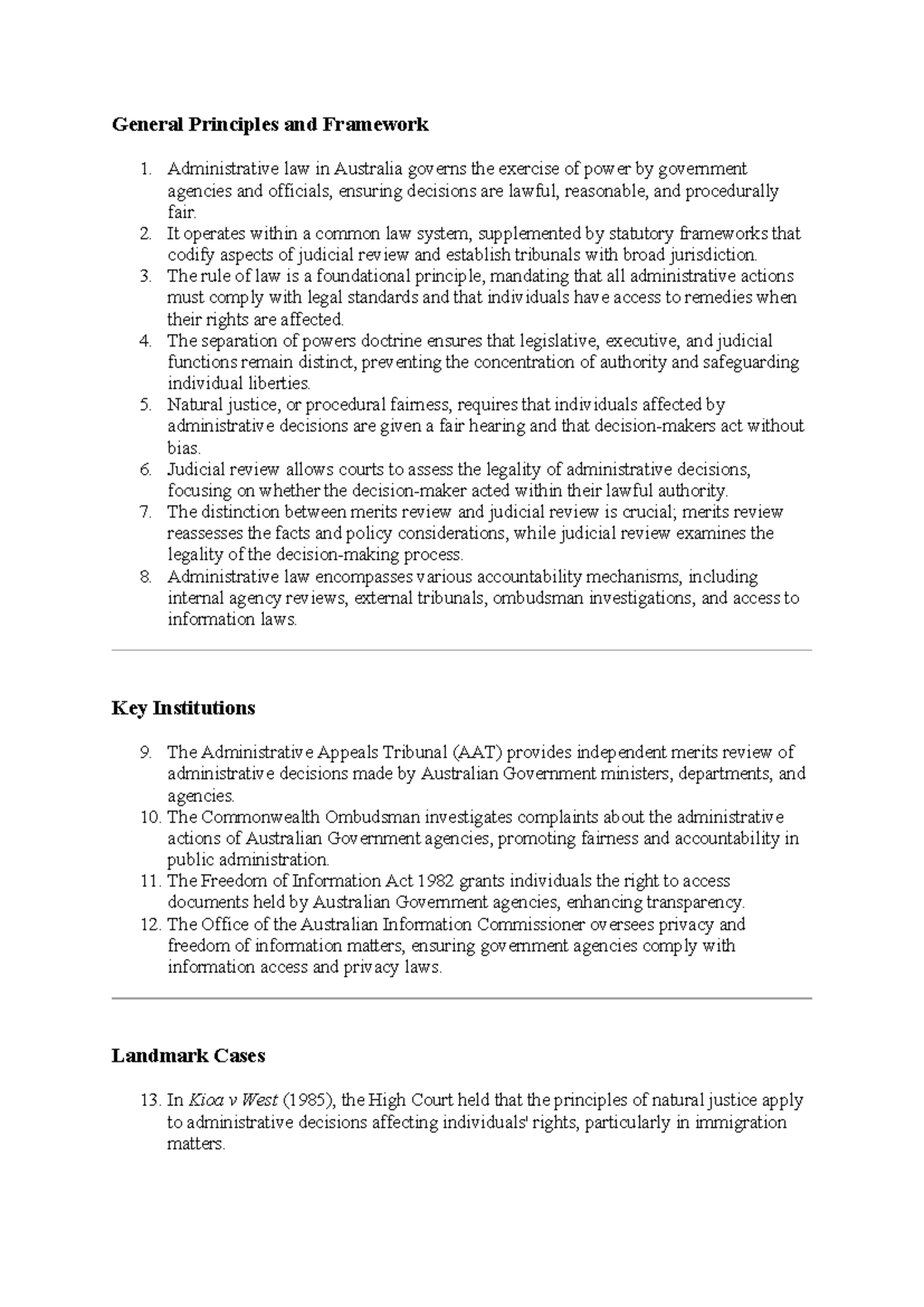 LAWS1160 Administrative Law Principles and Key Cases Overview - Studocu