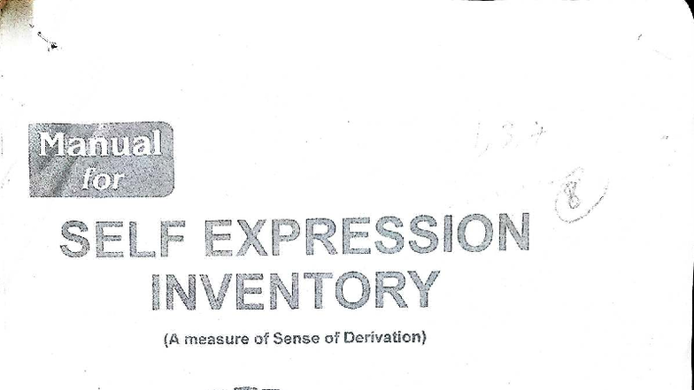 Manual for SELF EXPRESSION INVENTORY (SEI) - Notes and Scoring Guide ...