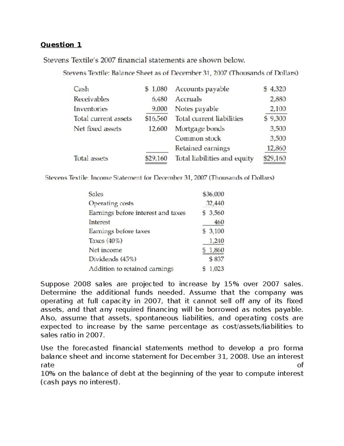 AFN Forecasting Questions - Financial Projections for 2007-2022 - Studocu