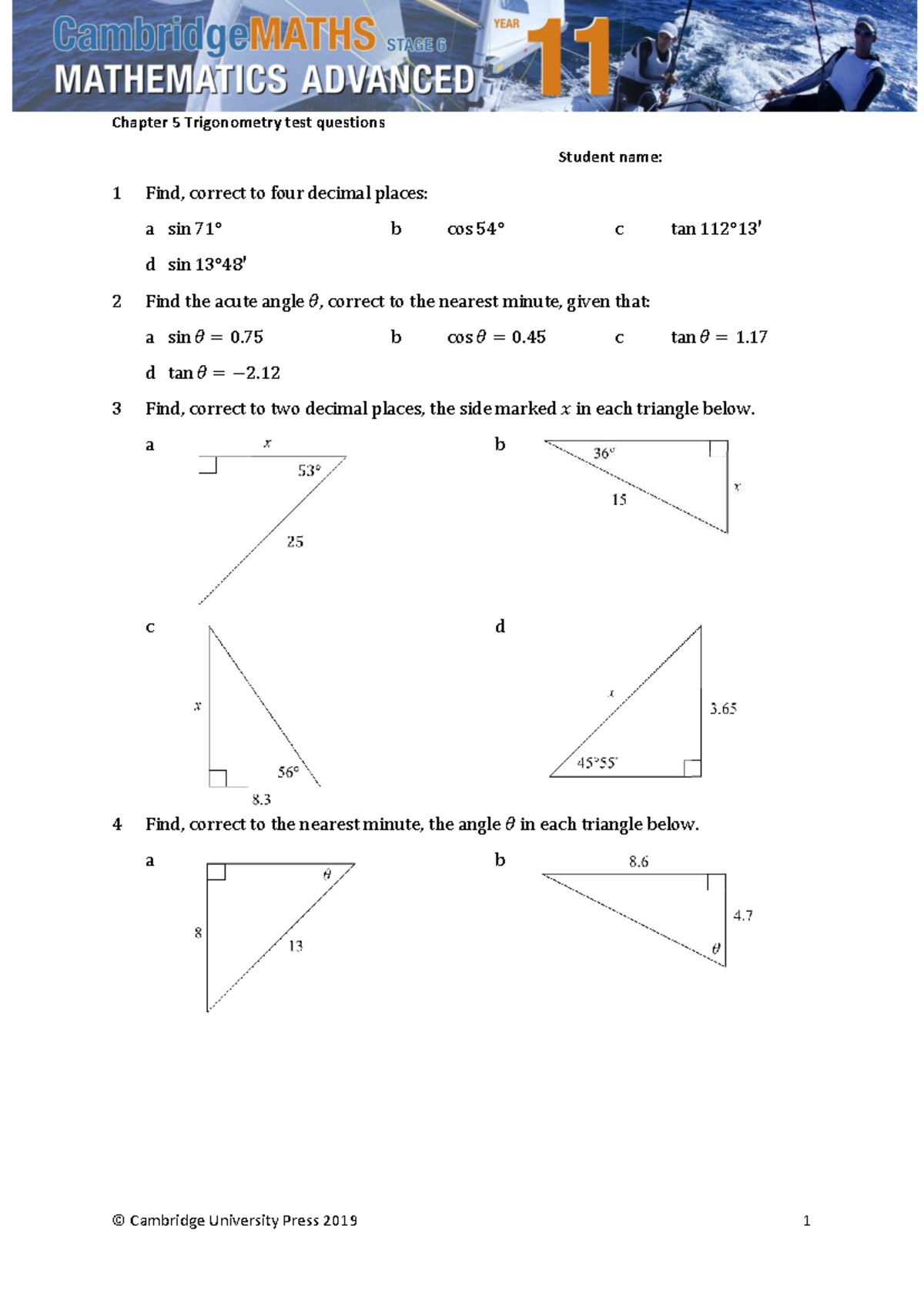 Chapter 5 Trigonometry Practice Test Questions - Studocu