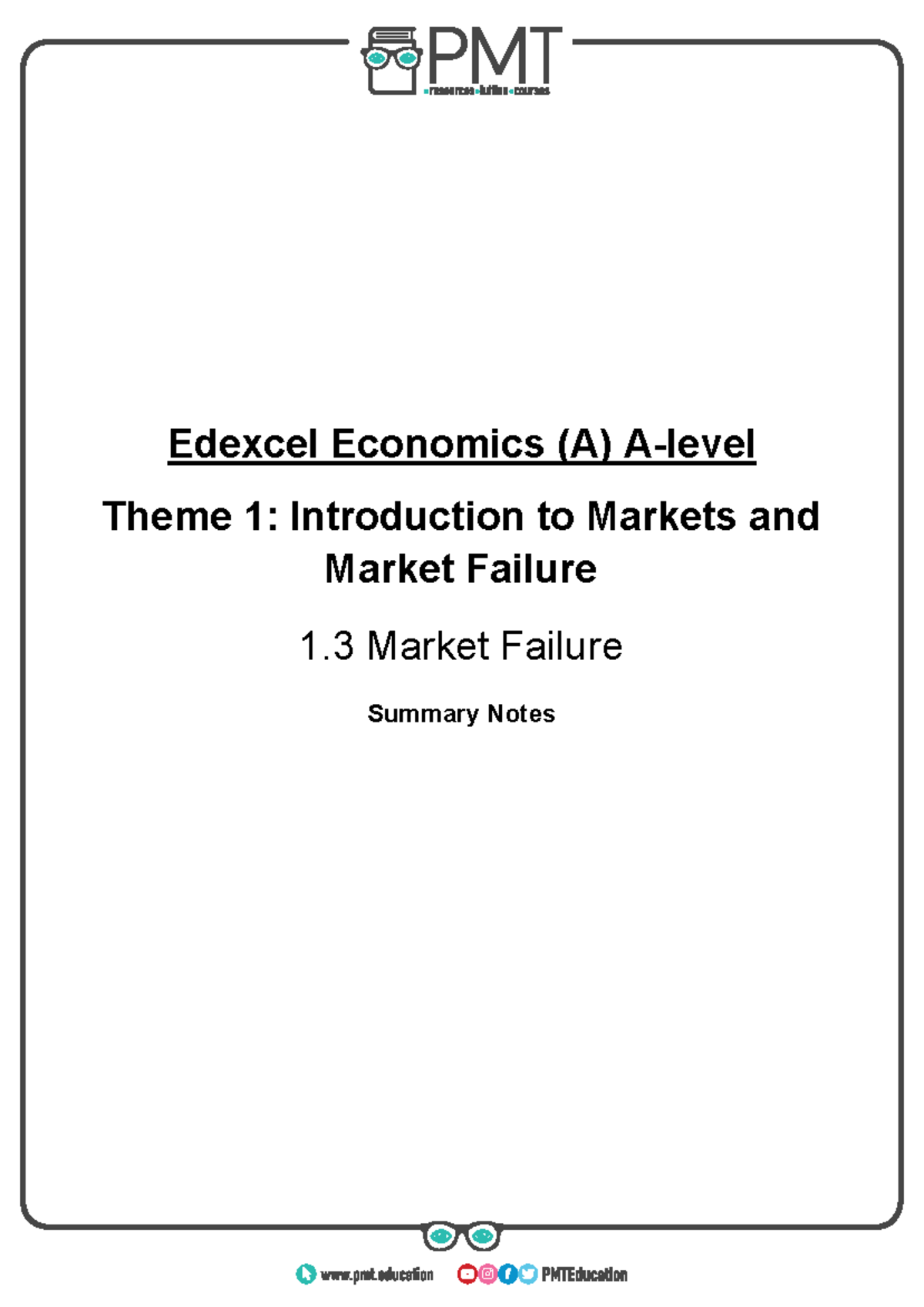 Edexcel Economics A Level: 1.3 Market Failure Summary Notes - Studocu