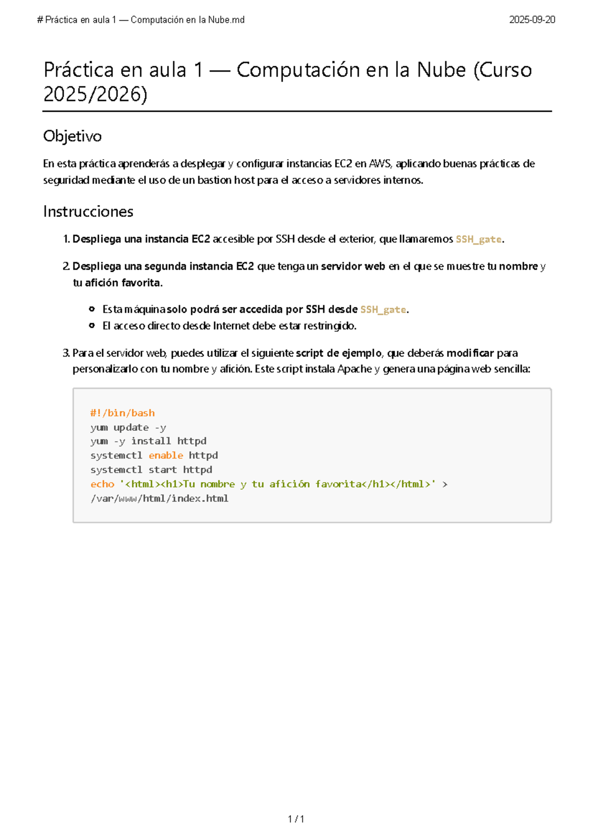 Práctica en Aula 1: Despliegue de EC2 en AWS - Computación en la Nube ...