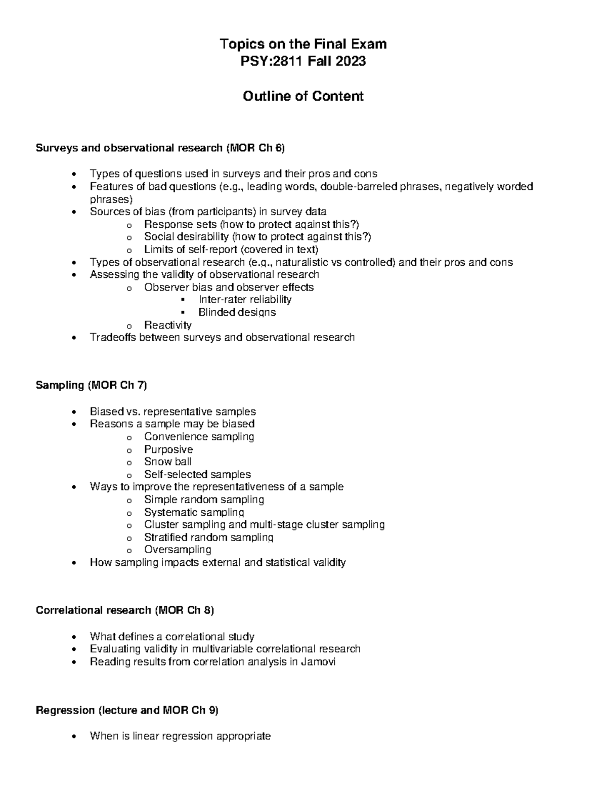 Final Exam Topics for PSY:2811 - Unit 3 Overview and Details - Studocu
