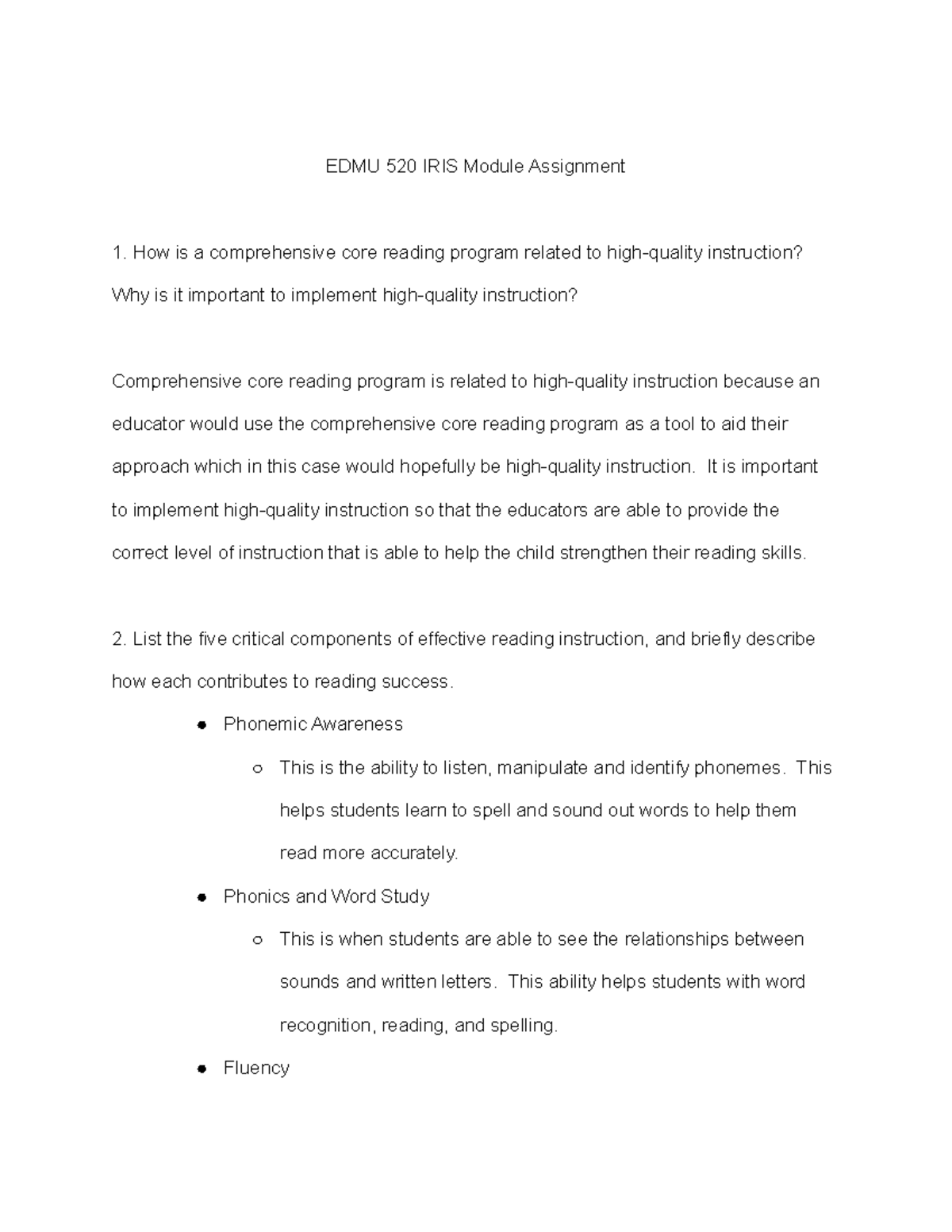 Iris module rti edmu 520 iris module assignment how is a