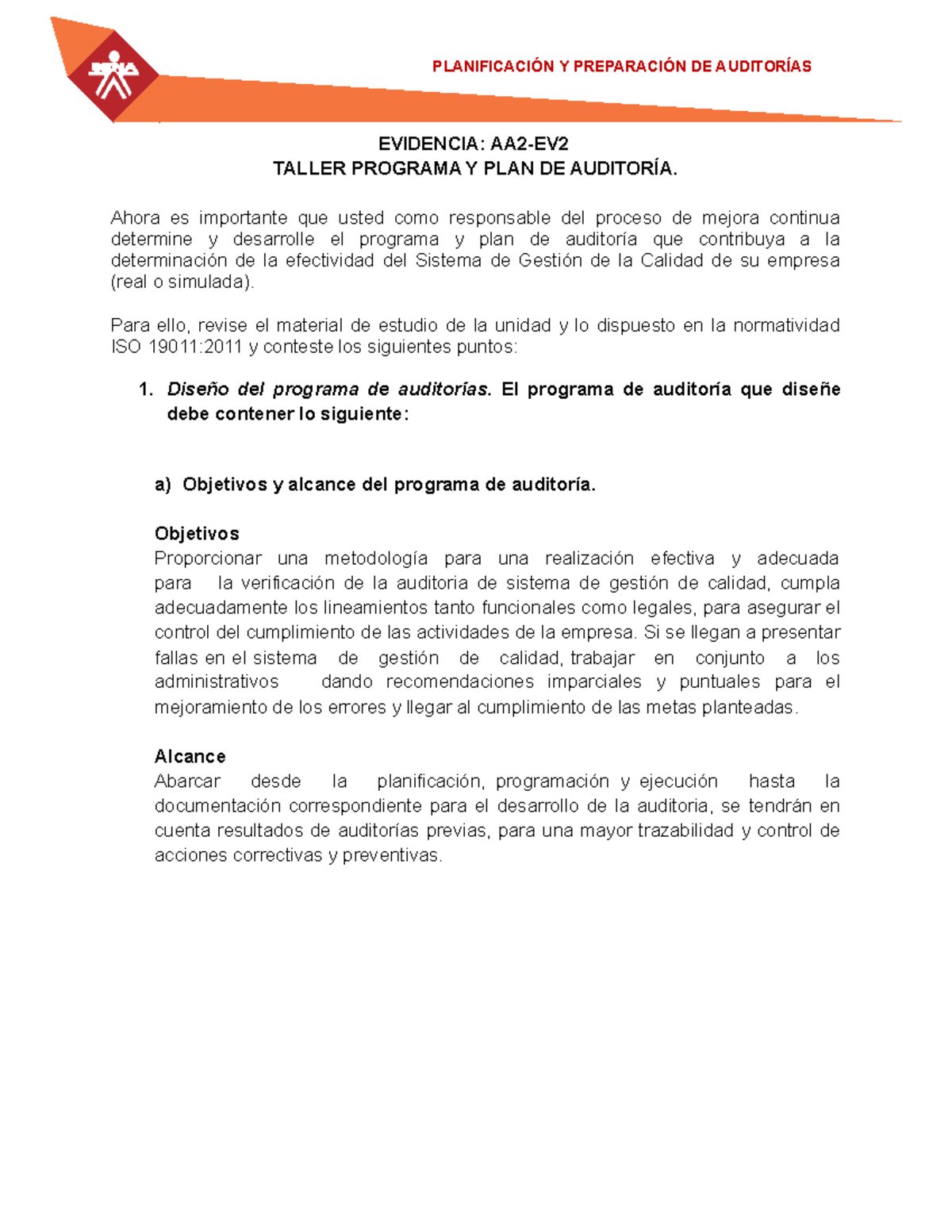 Evidencia AA2 Ev2 Taller Programa y Plan de Auditoria - EVIDENCIA: AA2 ...