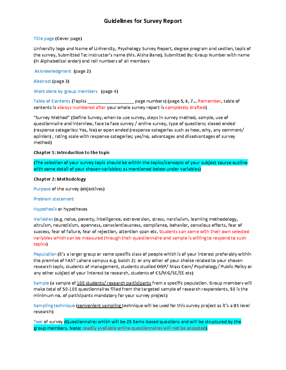 Guidelines for Survey Report F-24 - Guidelines for Survey Report Title ...