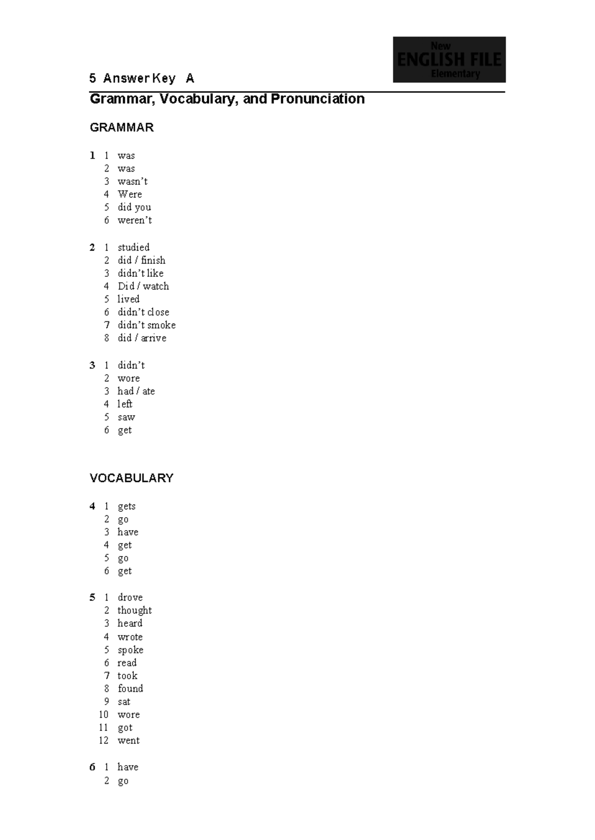 5 - New English File Elementary File Test Answer Key - Studocu