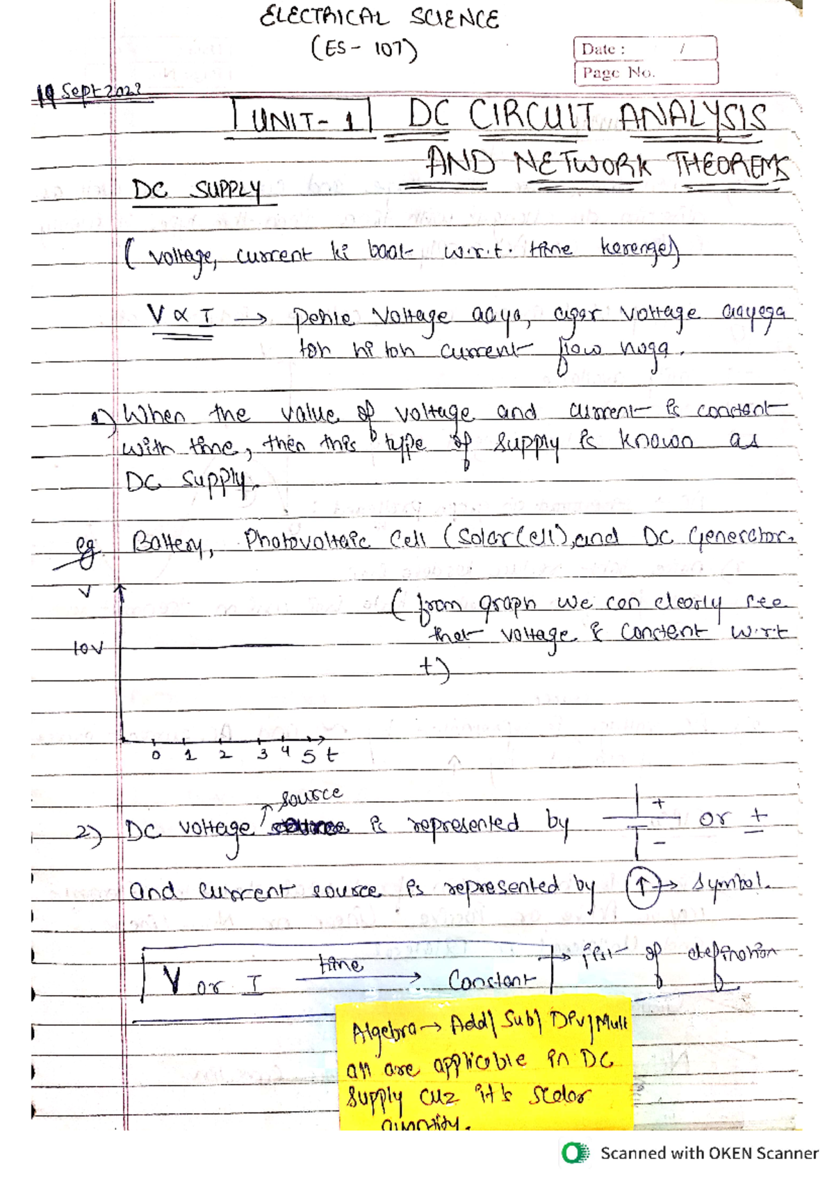 Electrical Science Complete Notes - ELECTRICAL SCIENCE 107) Date : Page ...