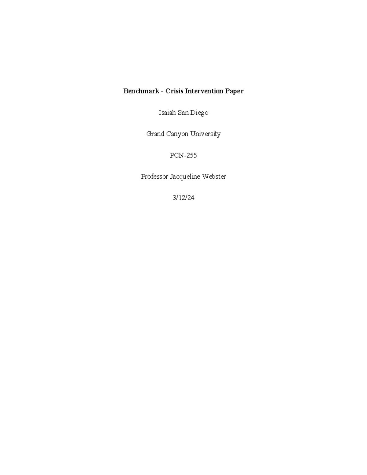 Crisis Intervention Paper - Benchmark Study (Obj. 4.1, 4.2, 4.3, 4.5 ...