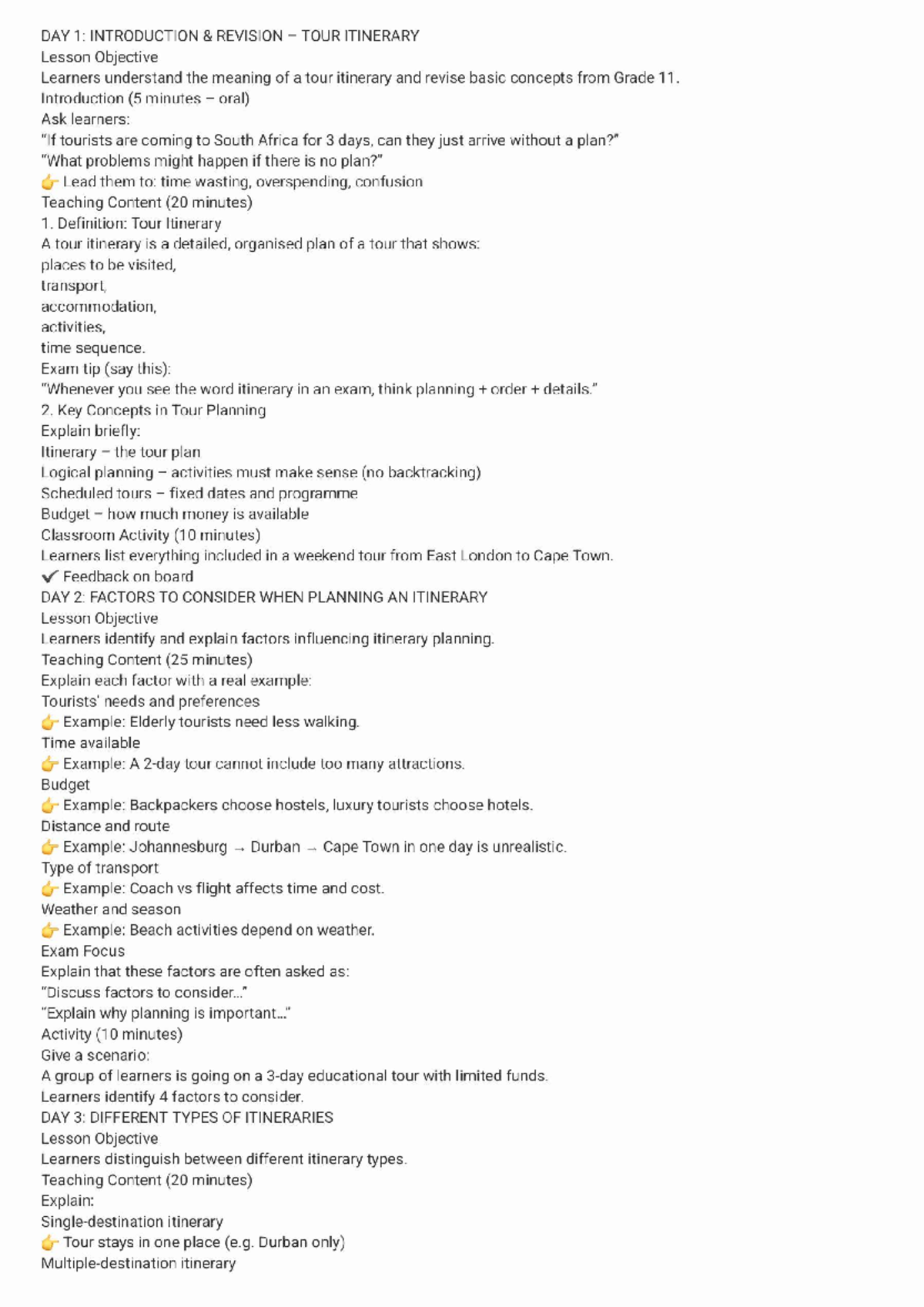 Tour Planning: Lesson Overview and Itinerary Development - Studocu