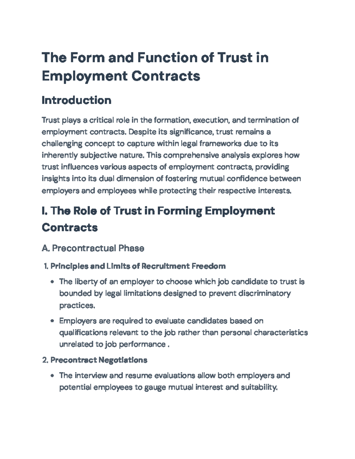 The Form and Function of Trust in Employment Contracts Analysis - The ...