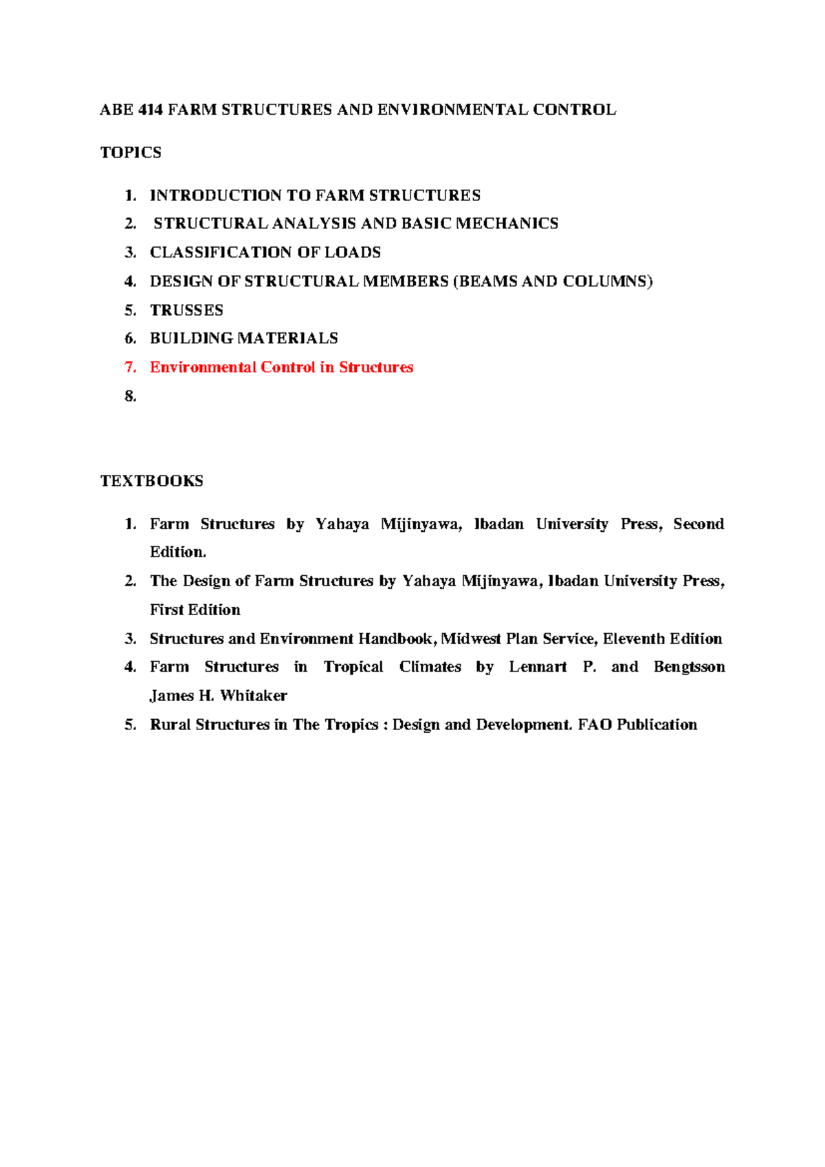 ABE 424 Farm Structures & Environmental Control Study Notes - Studocu