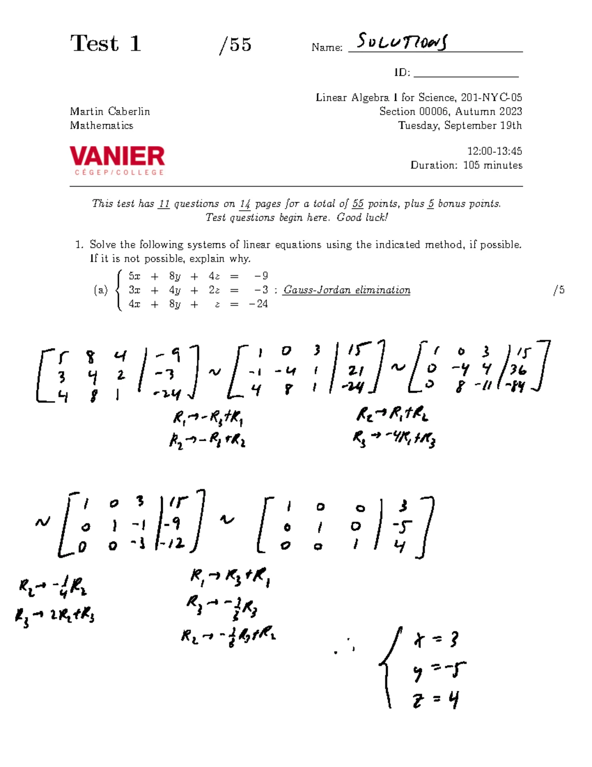 Linear Algebra - Test 3 Class Notes by Anna Ewa - Studocu