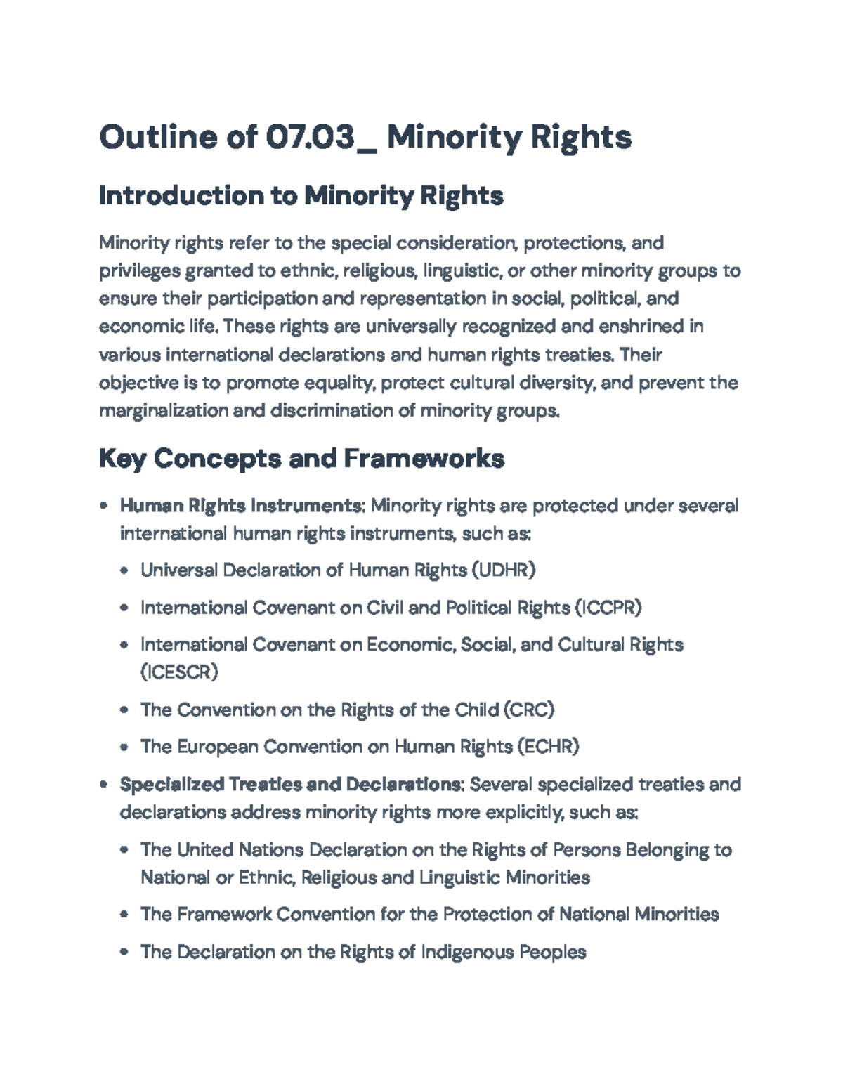 Outline of Minority Rights: Protections and Challenges in Society ...