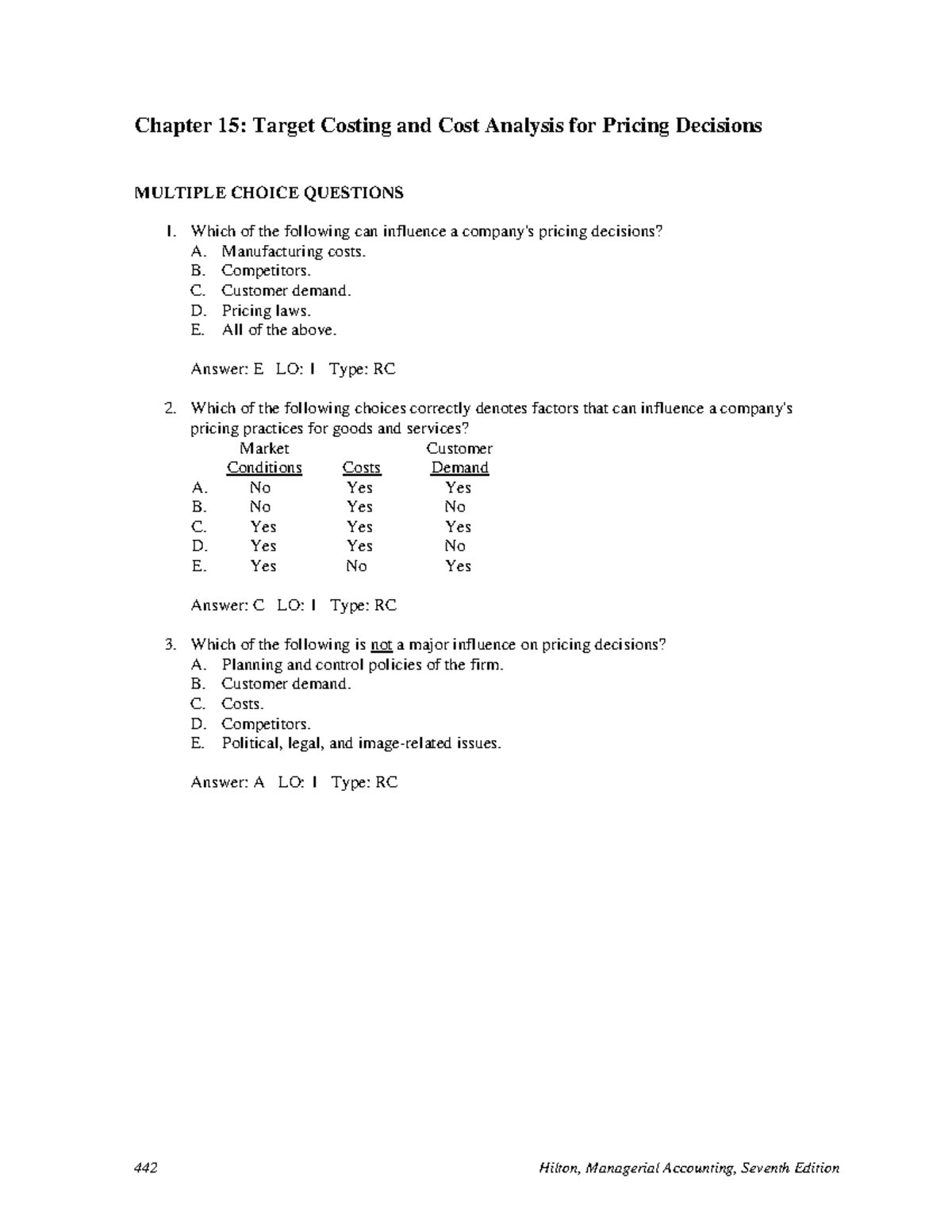 Chapter 15: Target Costing & Cost Analysis for Pricing Decisions (ACC ...