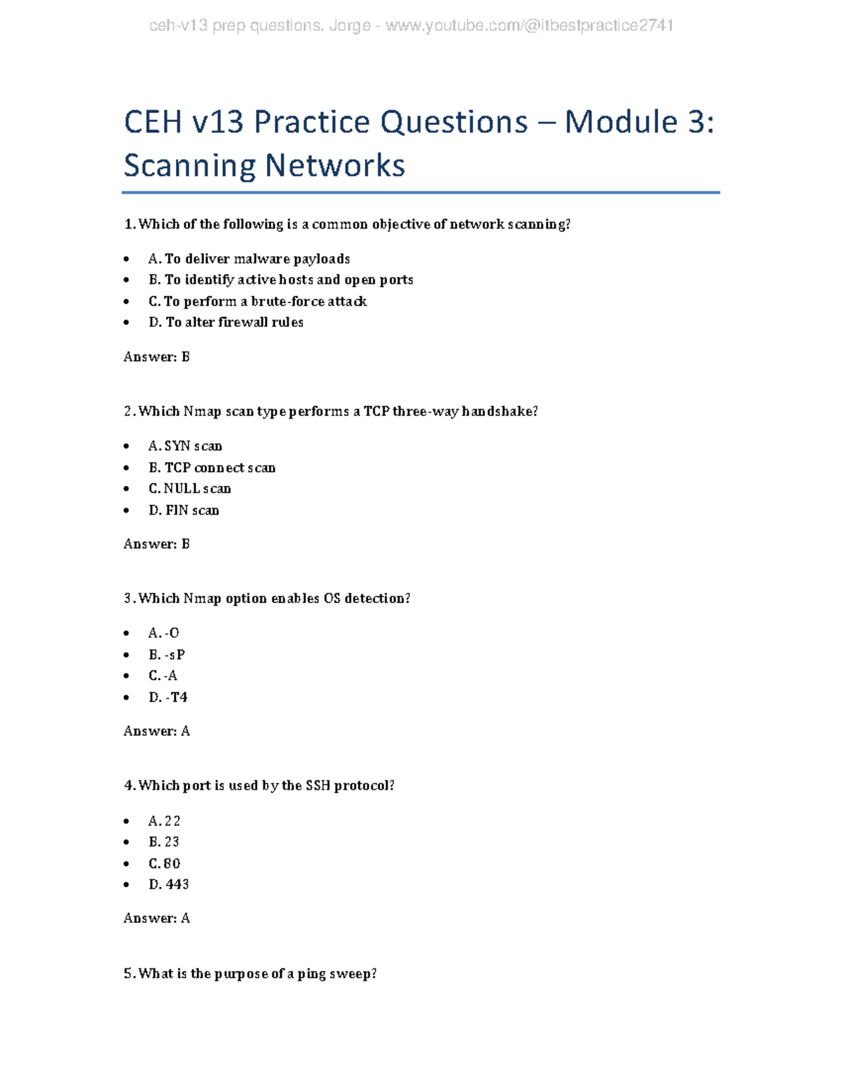 CEH v13 Module 3: Scanning Networks Practice Questions - Studocu