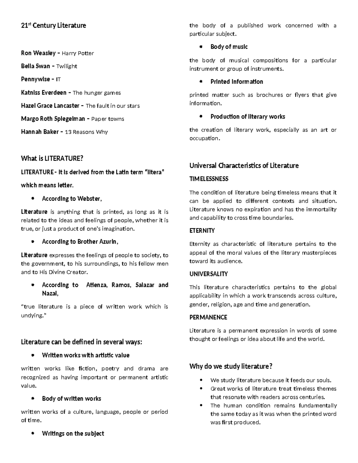 21st Century Literature Lecture 2: Key Themes and Influences - Studocu