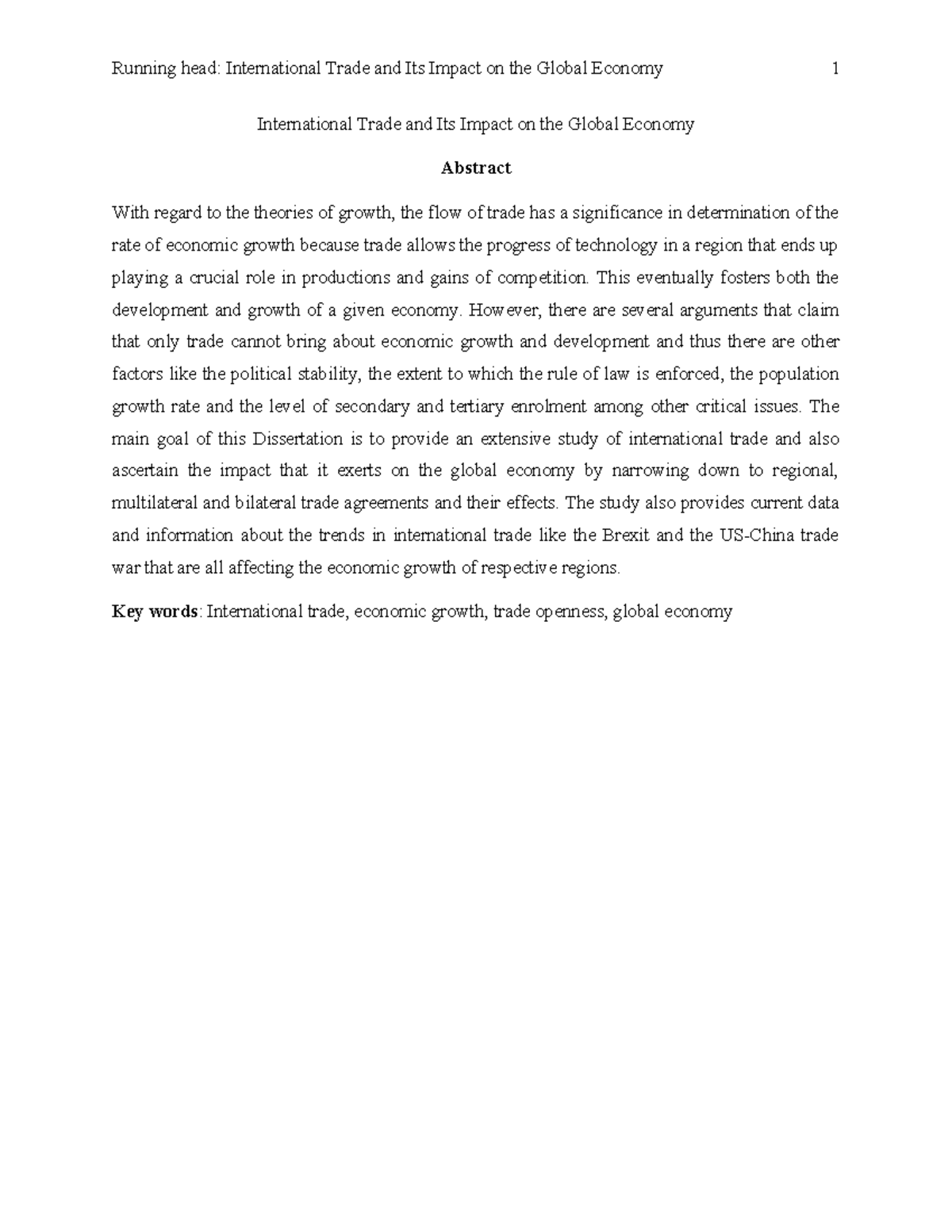 International Trade Impact on India and Global Economies (Dissertation ...