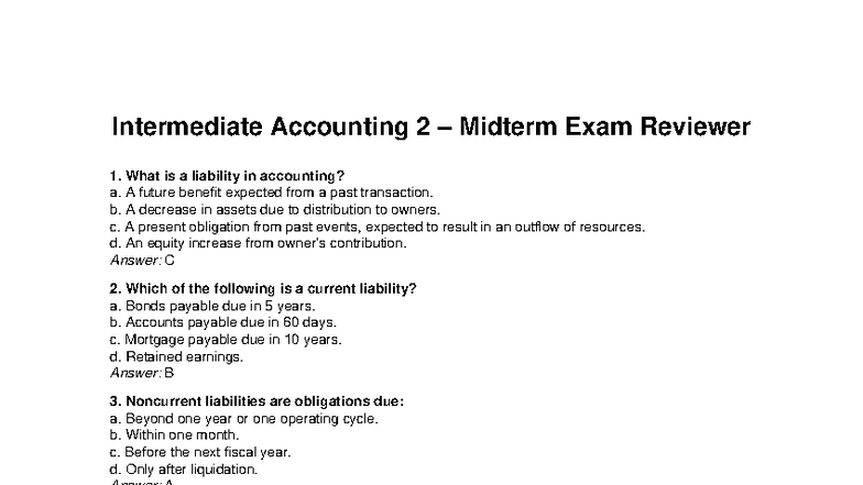 Intermediate Accounting 2 Midterm Exam Review Notes - Studocu