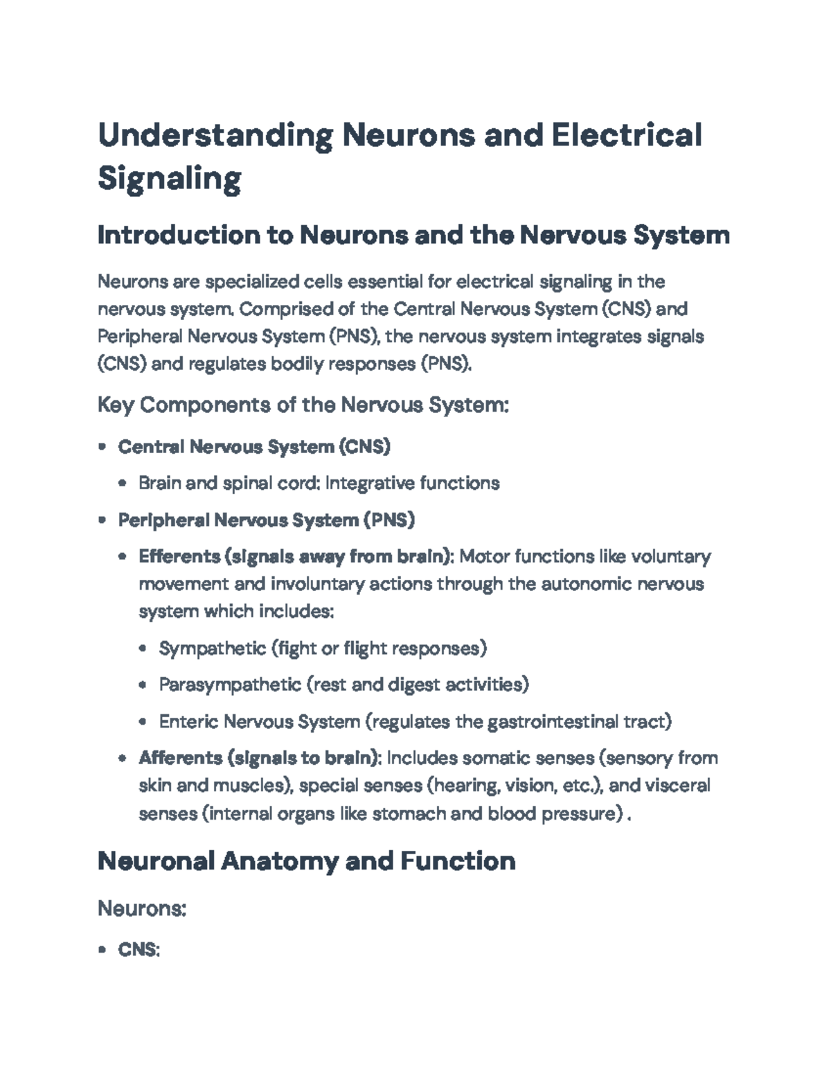 Understanding Neurons and Electrical Signaling in the Nervous System ...