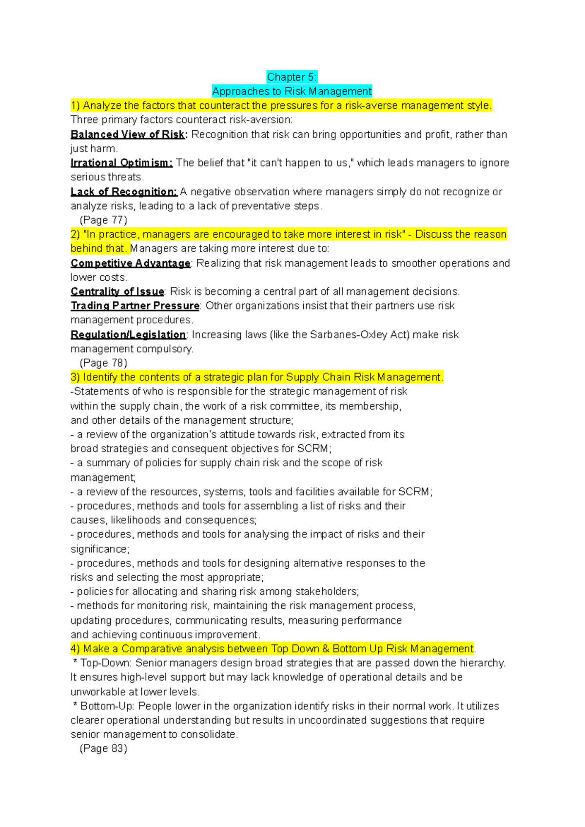 Chapter 5: Risk Management Approaches and Strategies (Course Code ...
