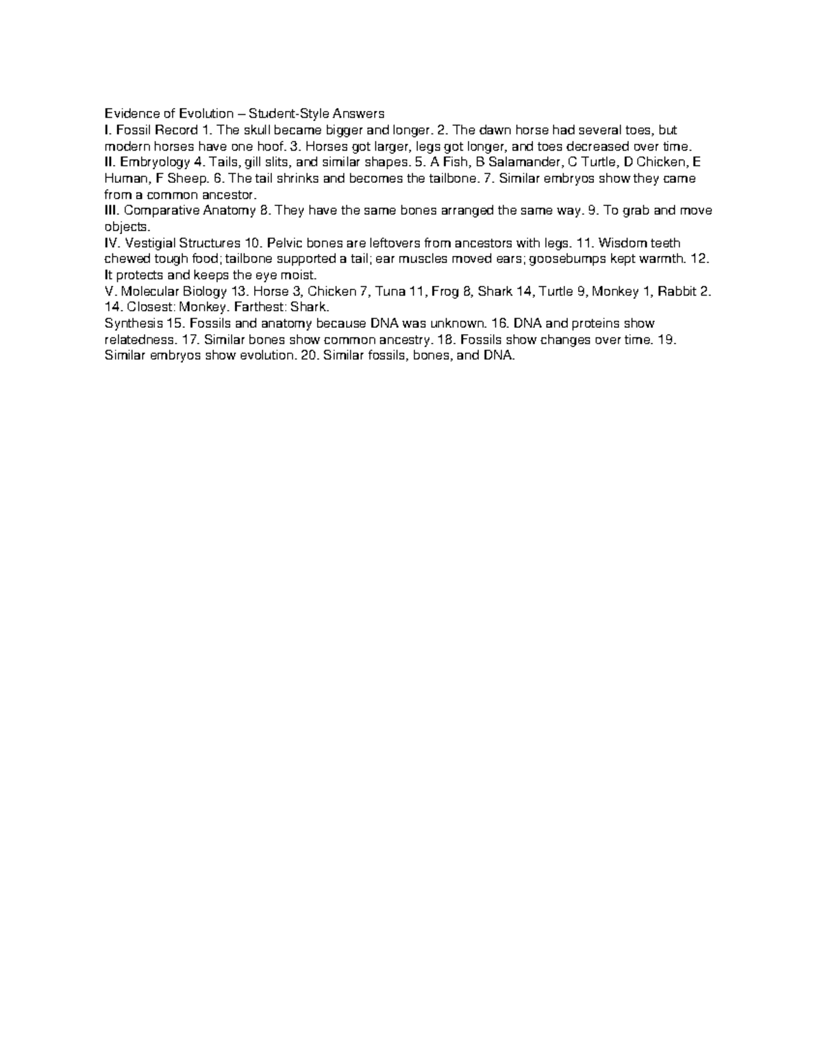 Evidence of Evolution Study Notes (BIO101) - Studocu