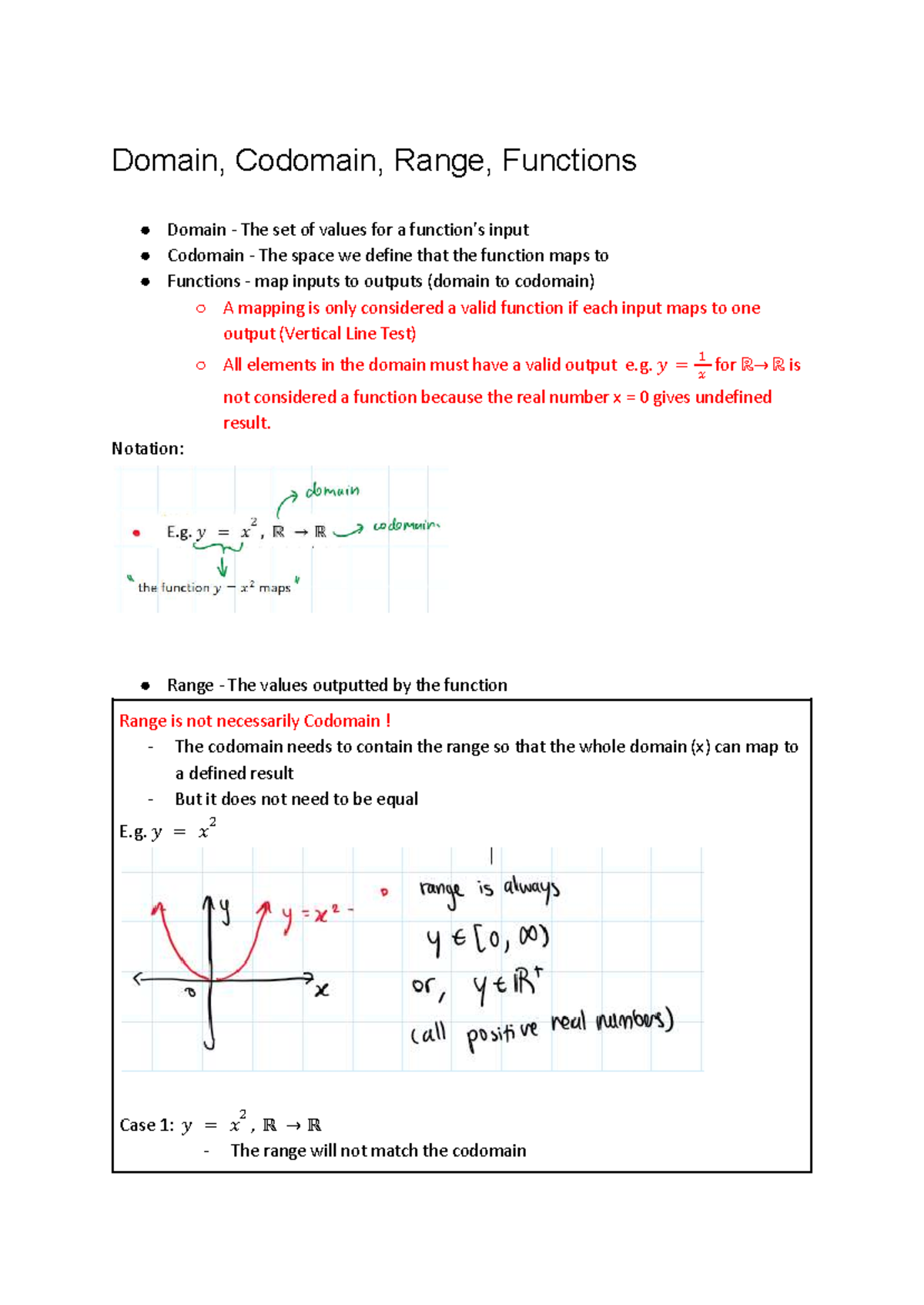 Functions Terminology & Definitions: Domain, Codomain, and Range - Studocu