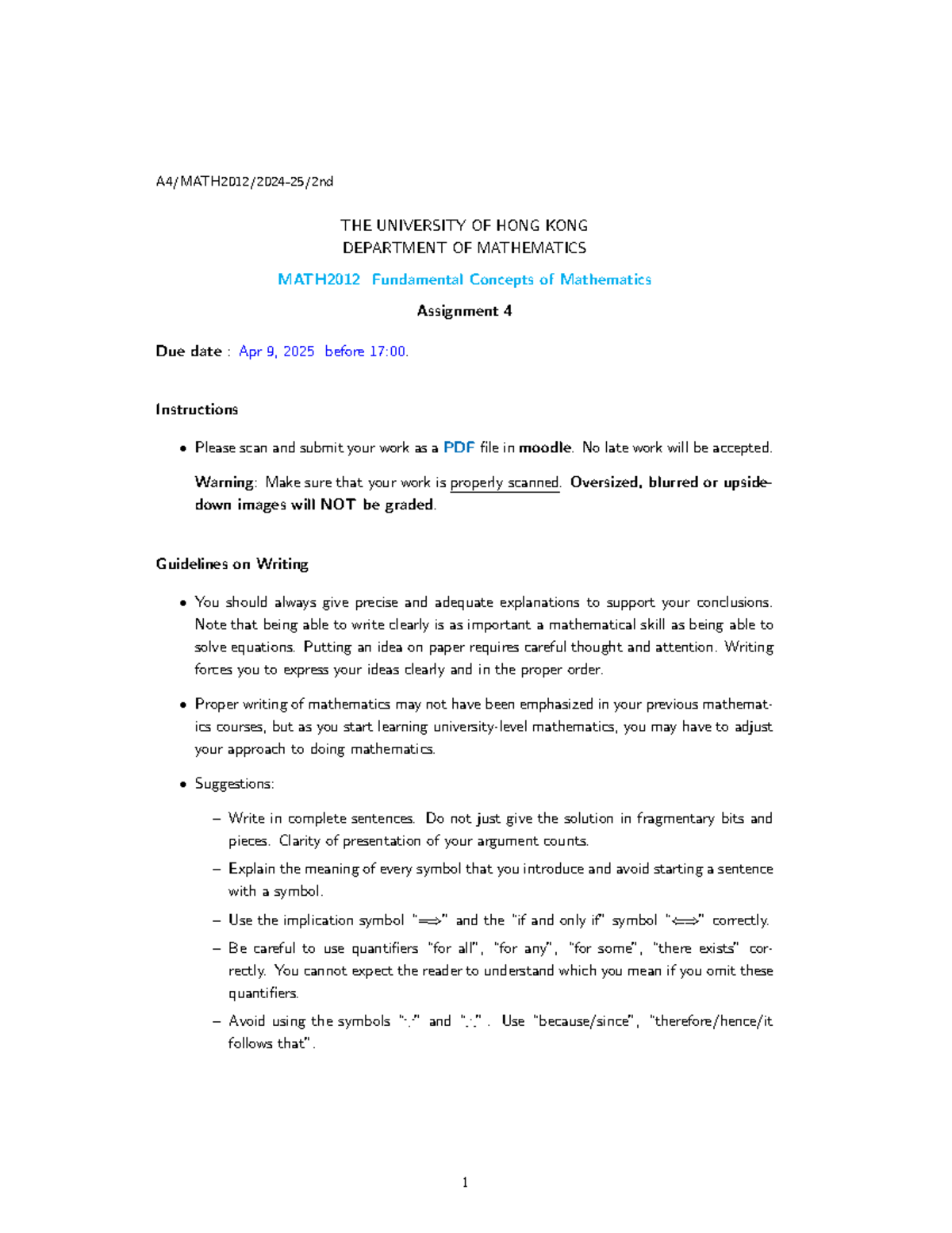 MATH2012 Assignment 4: Fundamental Concepts of Mathematics - Studocu