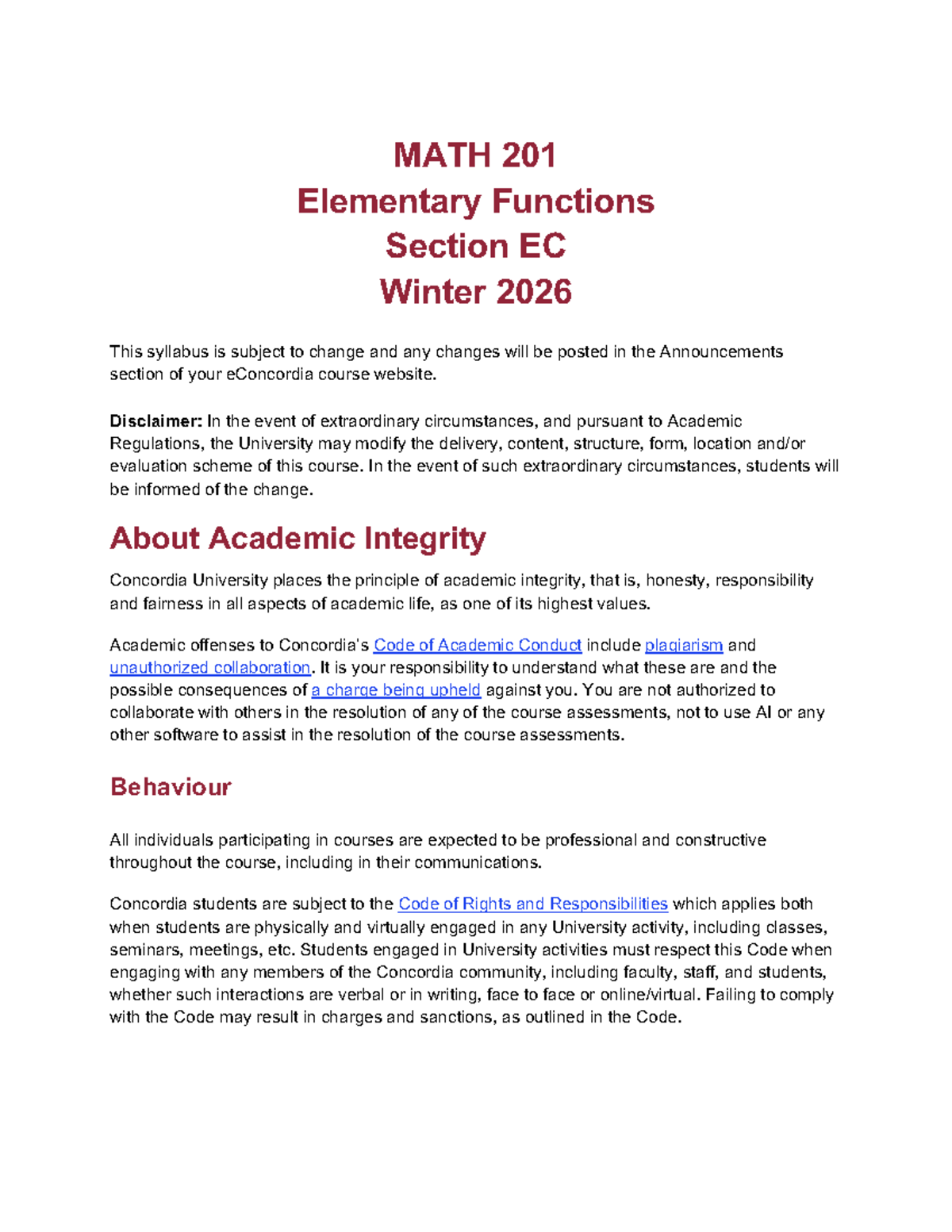 MATH 201 EC Course Outline & Syllabus - Winter 2026 - Studocu