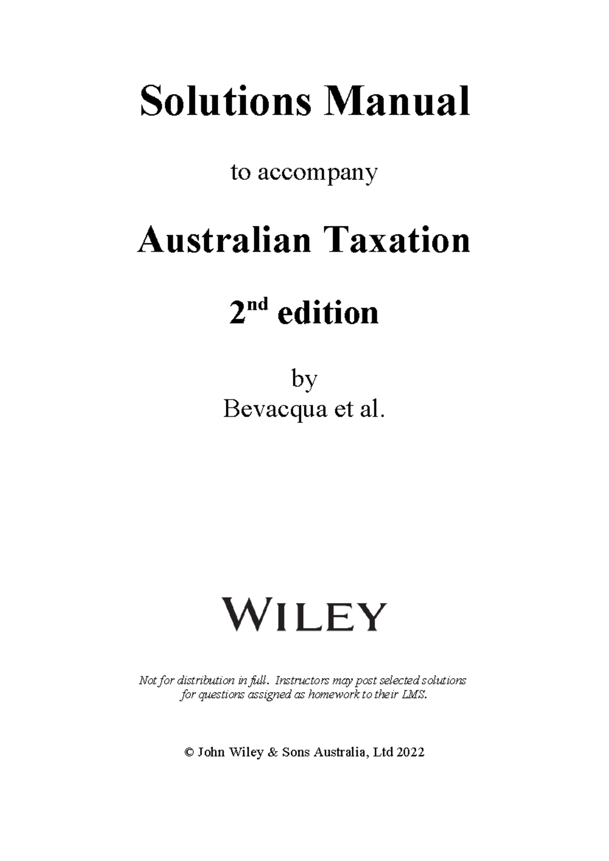 Solutions Manual for Australian Taxation 2e: Chapter 2 - Residency ...
