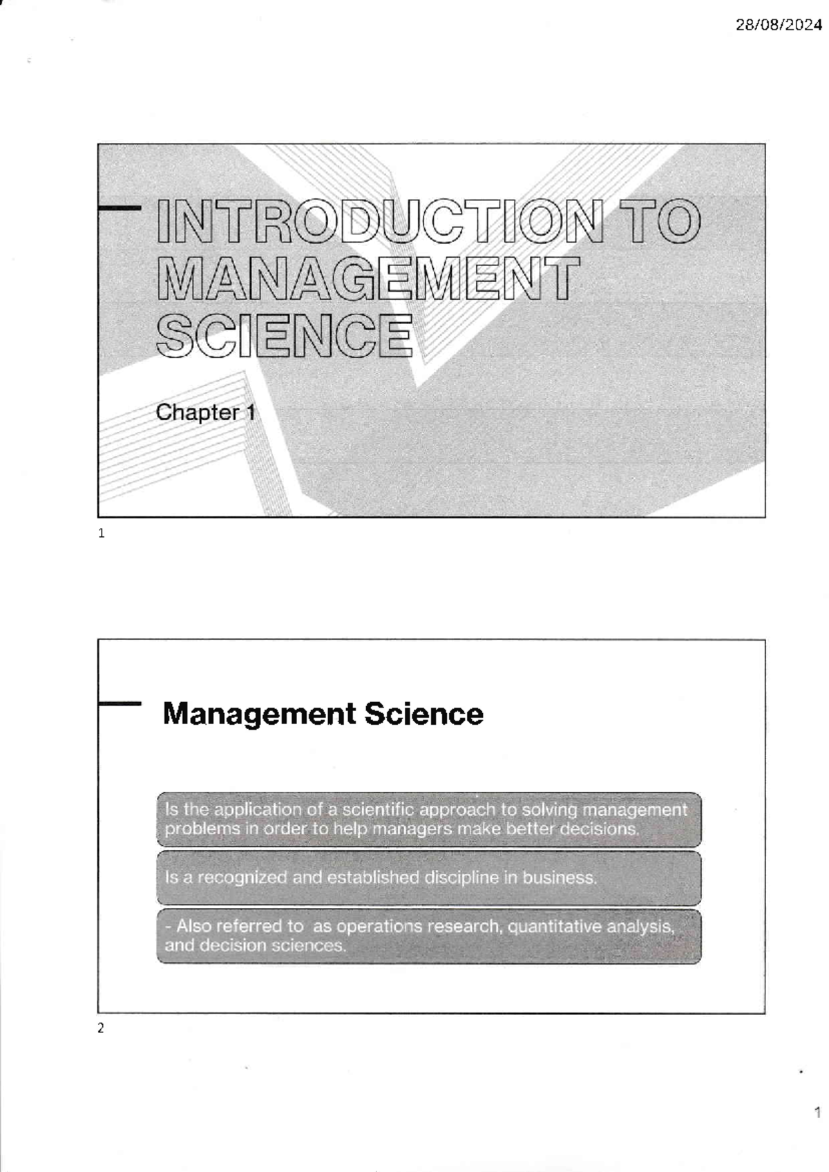 Lesson 1: Introduction to Management Science Concepts - Mansci ...