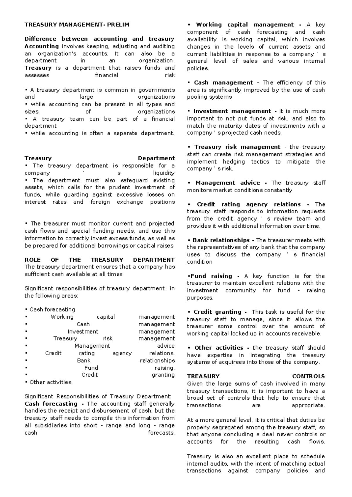 Treasury Management - Prelim: Understanding Treasury vs. Accounting ...