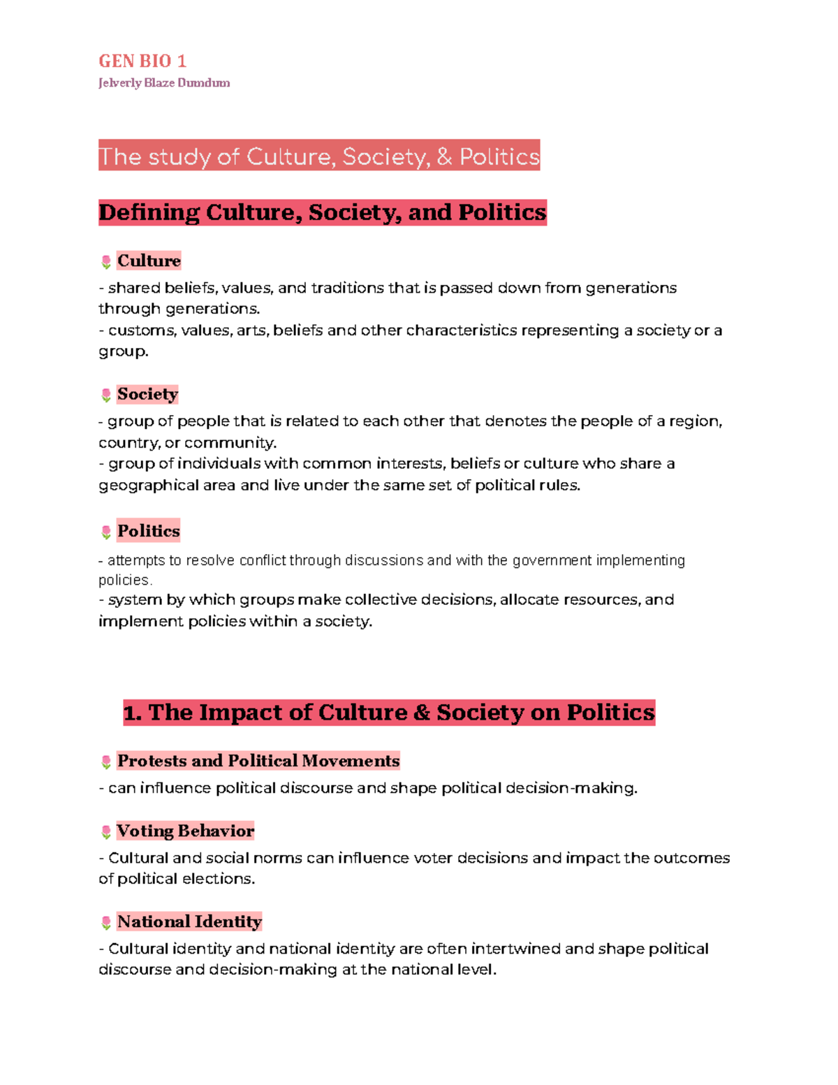UCSP - Culture, Society, & Politics: Comprehensive Study Notes - Studocu