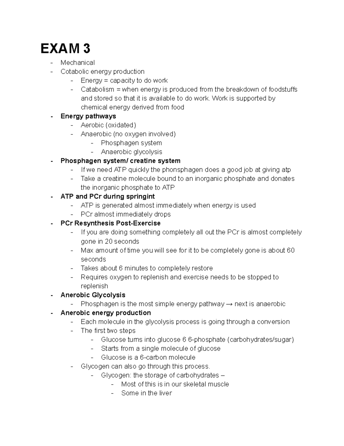 Exam 3: Energy Pathways in Exercise - Mechanical and Metabolic ...