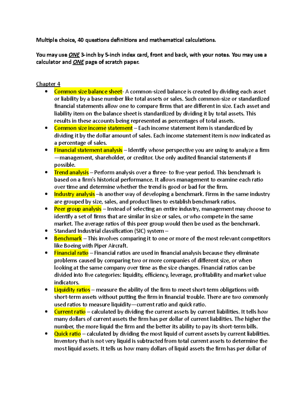 Study Guide for FIN 300 Exam 1: Key Concepts & Calculations - Studocu