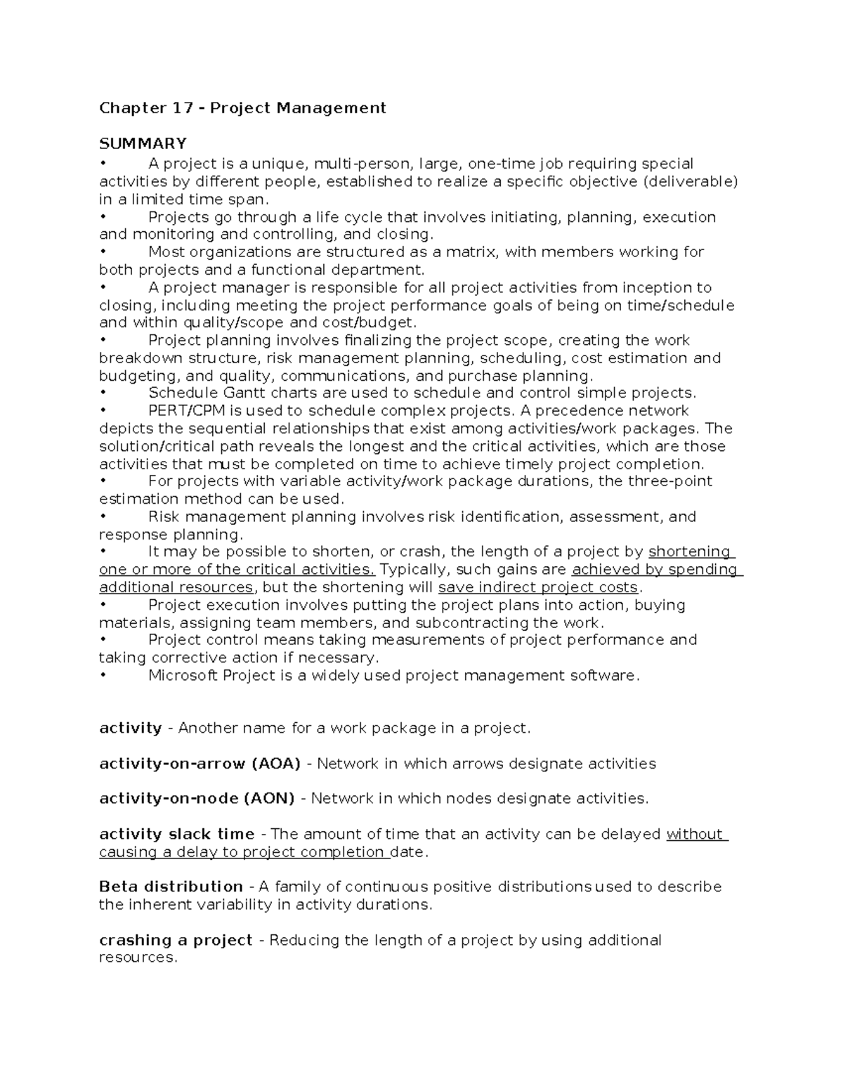 Chapter 17: Project Management Overview and Key Concepts - Studocu