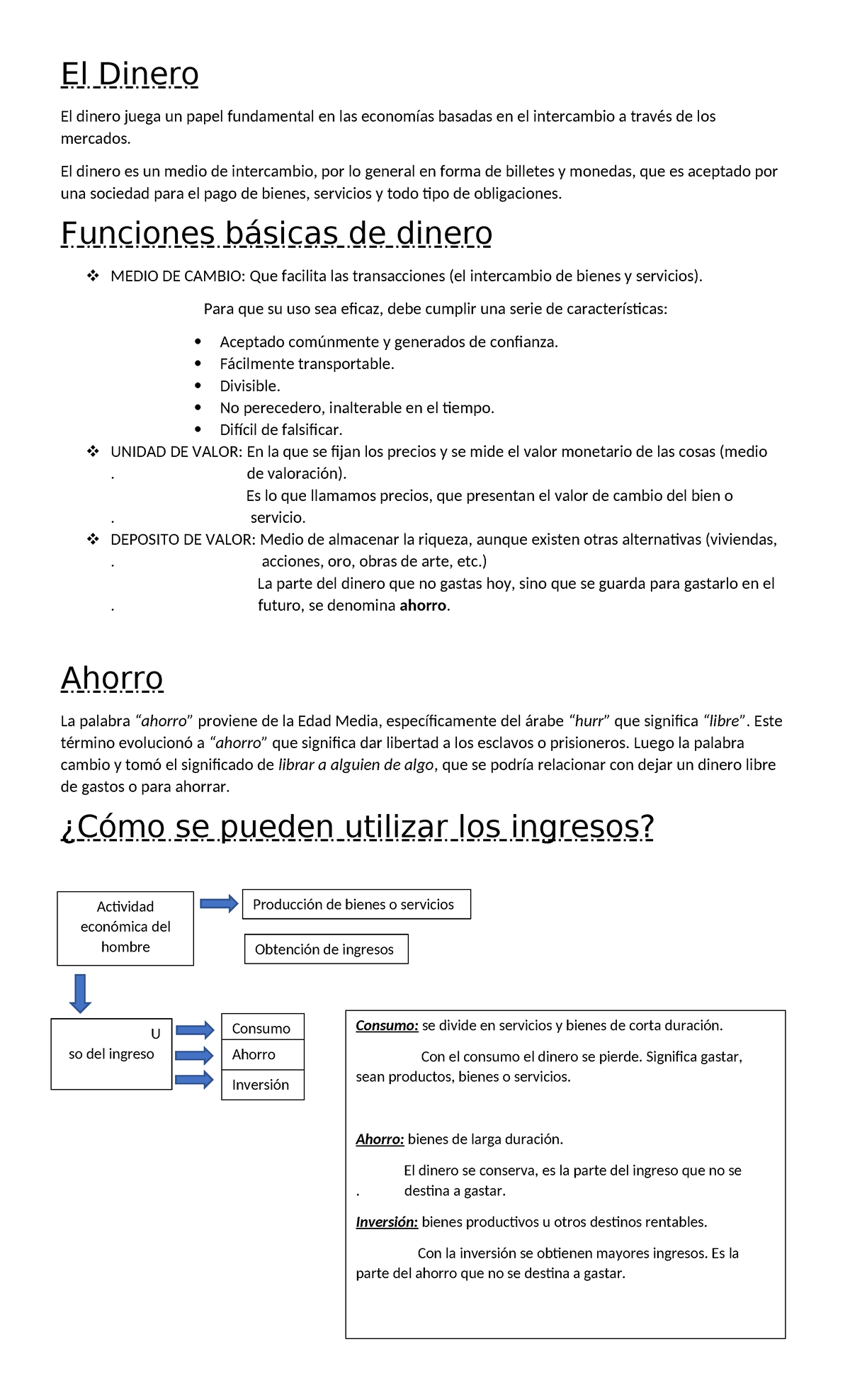 Economía - Funciones y Uso del Dinero en la Sociedad - Studocu