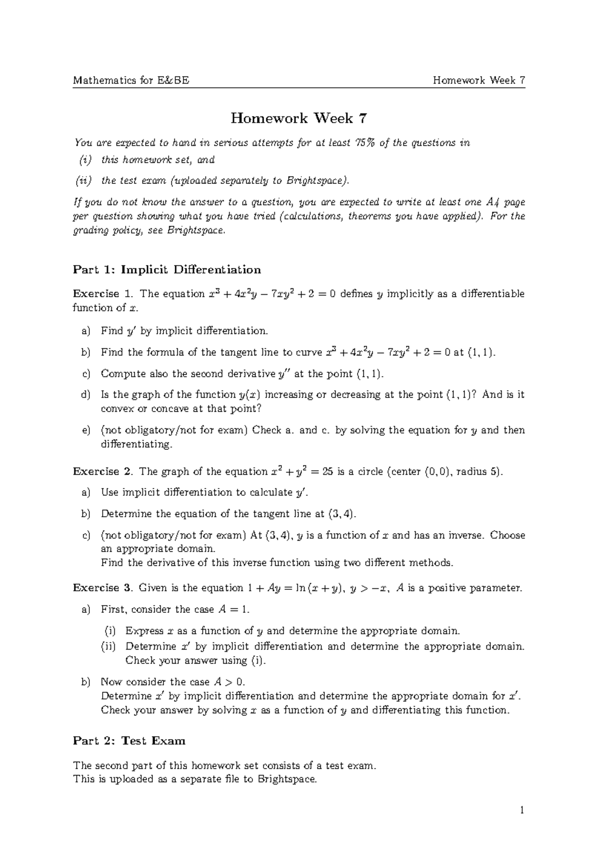 Mathematics 101: Week 7 Homework & Test Exam Guide - Studeersnel