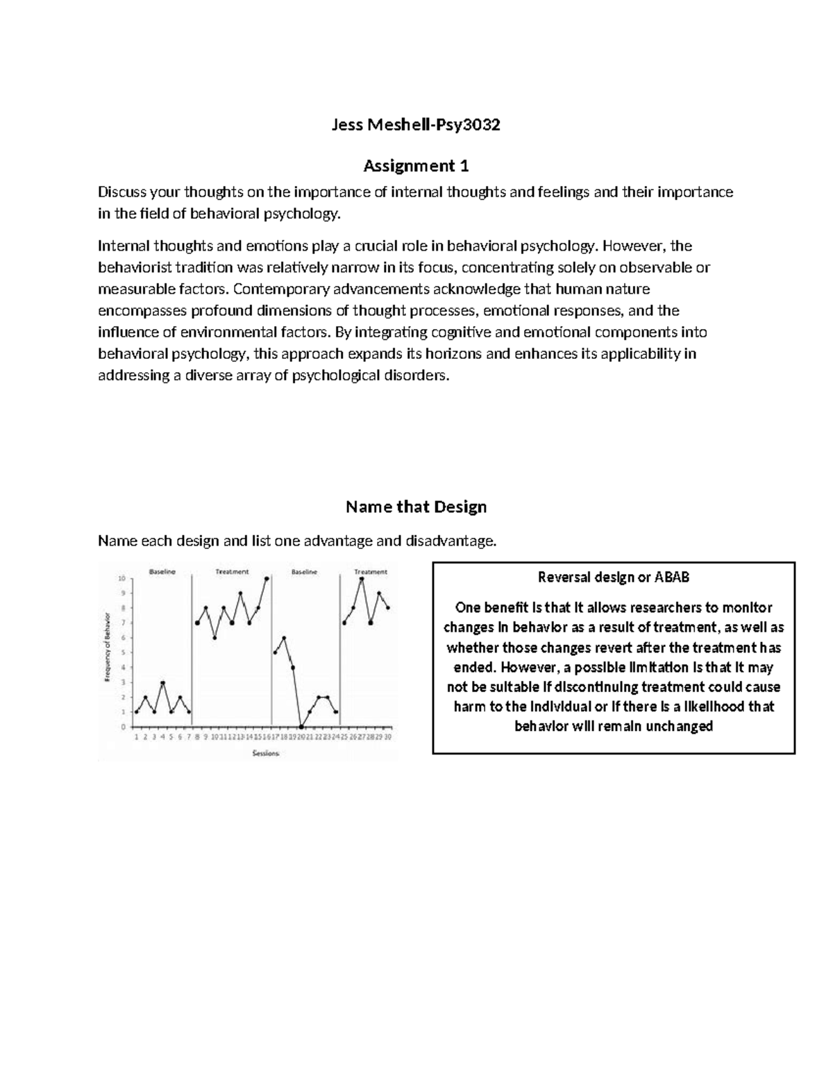 GCU PSY 101 Assignment 1: Importance of Internal Thoughts in Behavioral ...