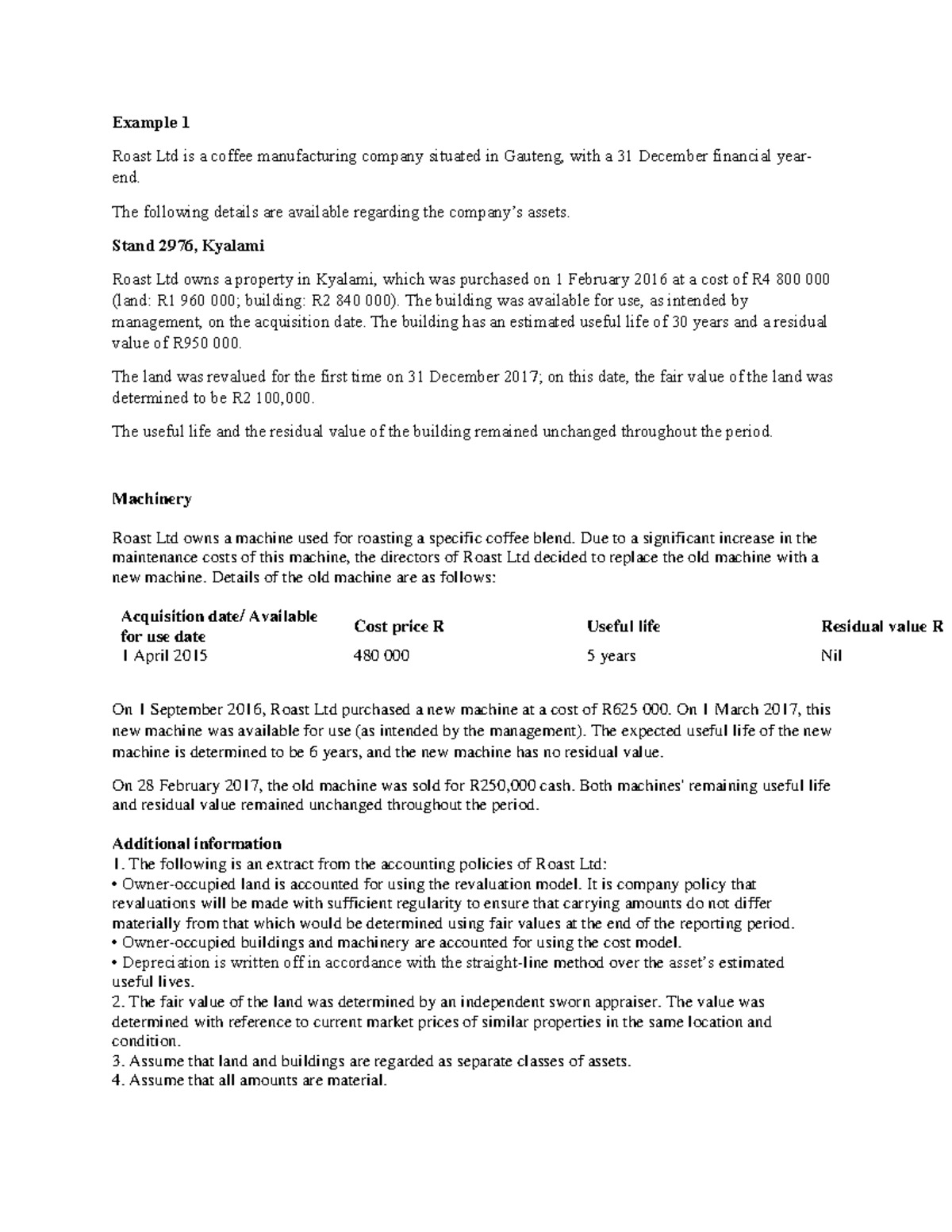 PPE Notes for Roast Ltd (FIN 101) - Year Ended 31 Dec 2017 - Studocu