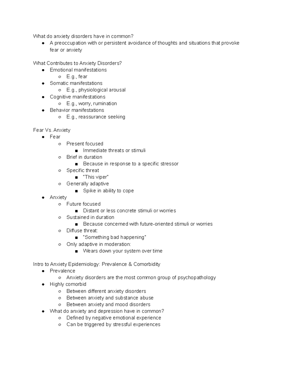 Anxiety Disorders Lecture Notes - Week 5 Overview - Studocu