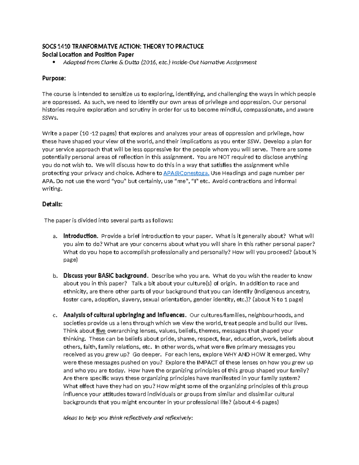 SOCS 1410 Social Location and Position Paper: Exploring Privilege and ...